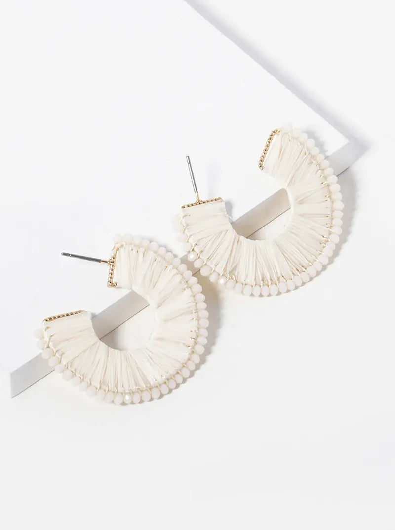 Raffia And Beads 40mm Hoop Earrings