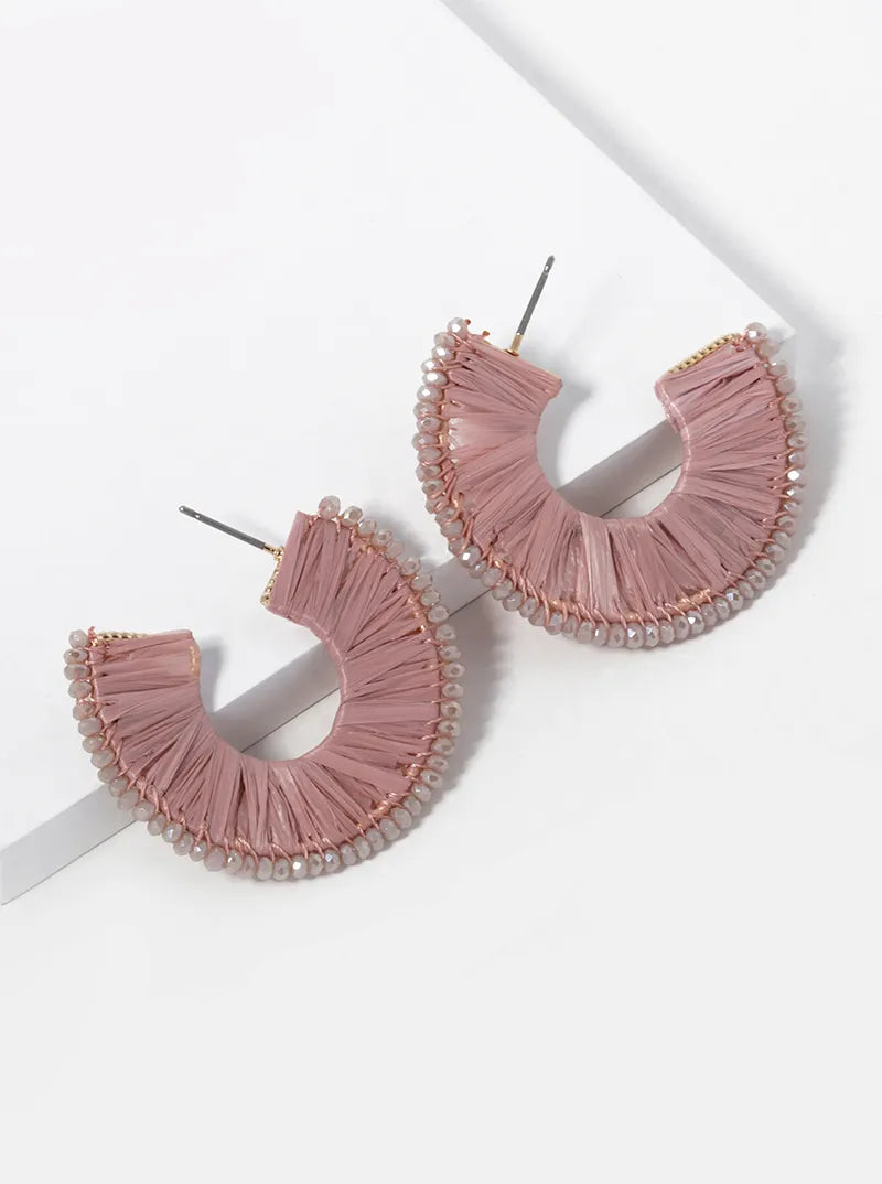 Raffia And Beads 40mm Hoop Earrings