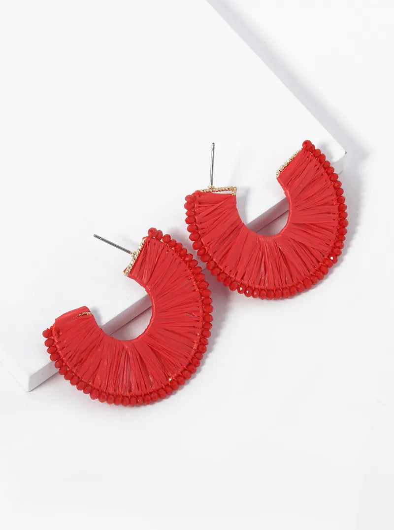 Raffia And Beads 40mm Hoop Earrings