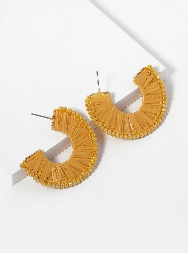 Raffia And Beads 40mm Hoop Earrings