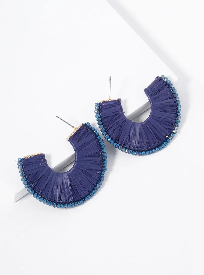Raffia And Beads 40mm Hoop Earrings