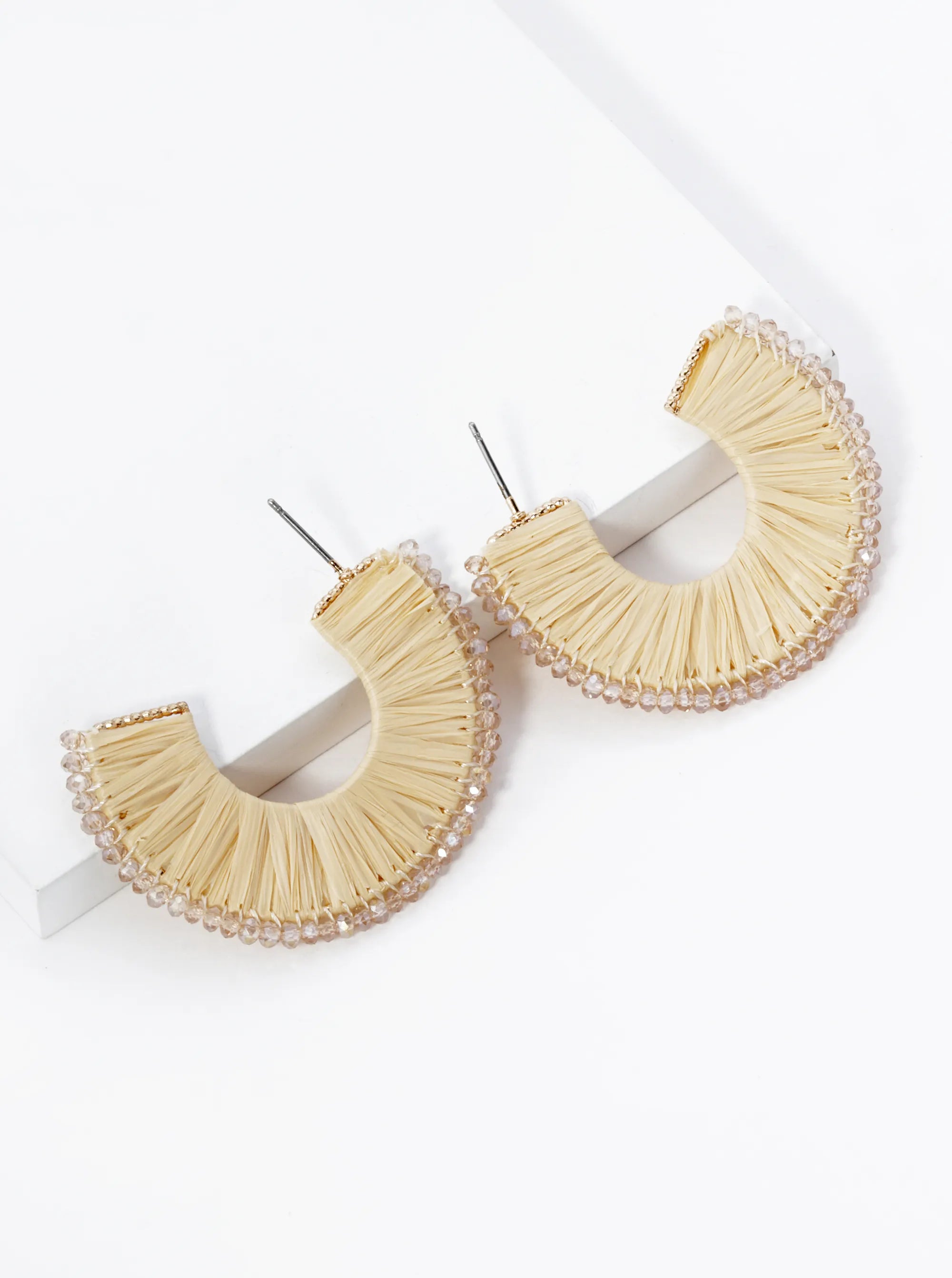 Raffia And Beads 40mm Hoop Earrings