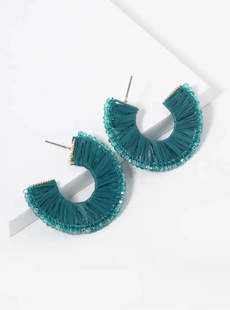 Raffia And Beads 40mm Hoop Earrings