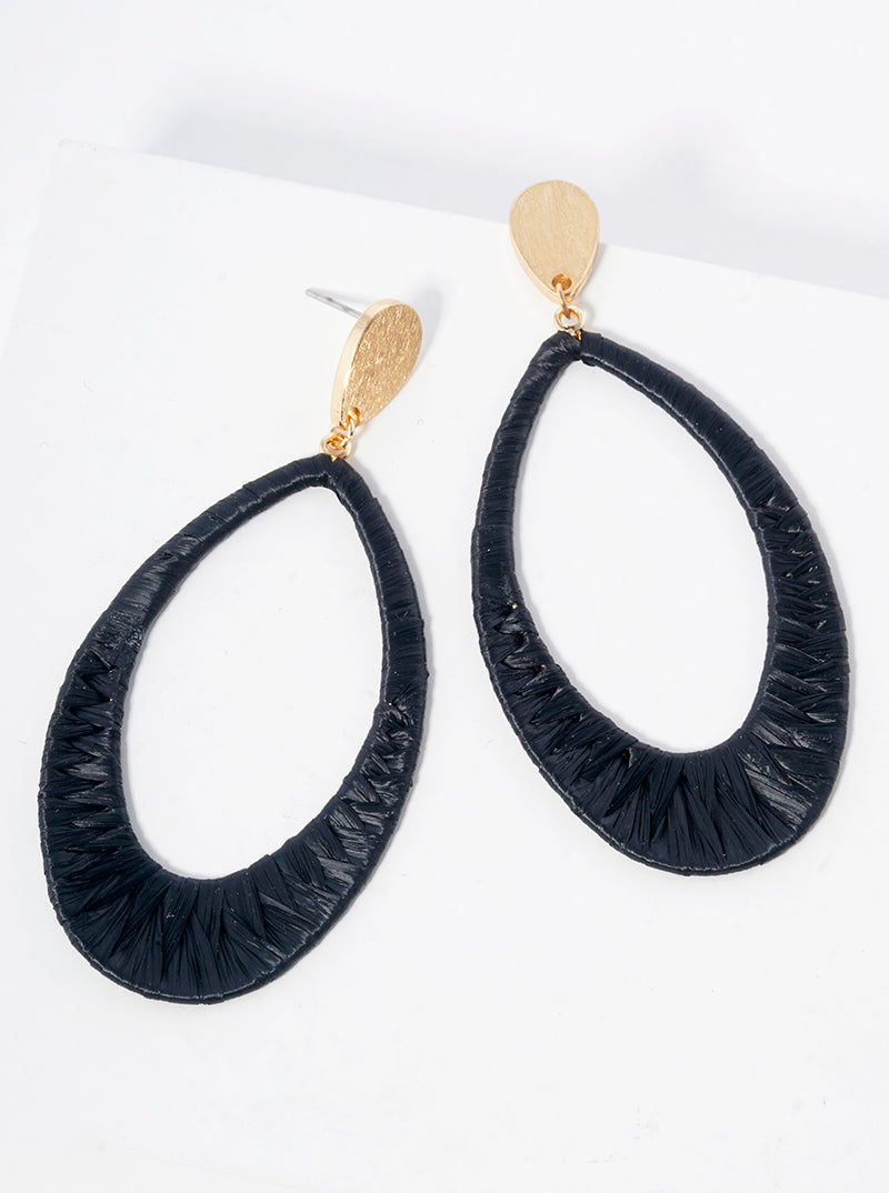 Raffia Wrapped Oval Dangle Post Earrings