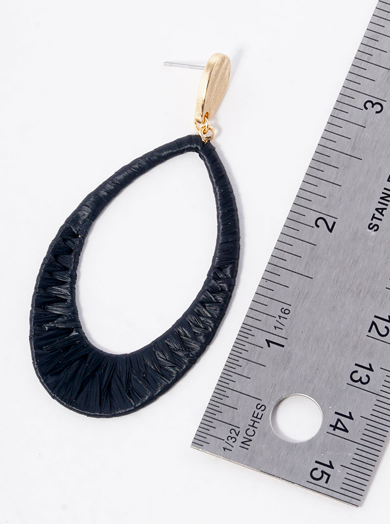 Raffia Wrapped Oval Dangle Post Earrings