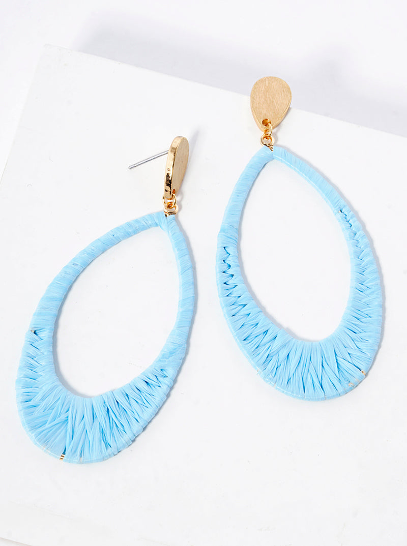 Raffia Wrapped Oval Dangle Post Earrings