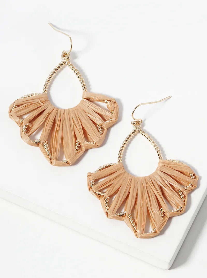 Raffia Wrapped Teardrop Dangle Drop Earrings