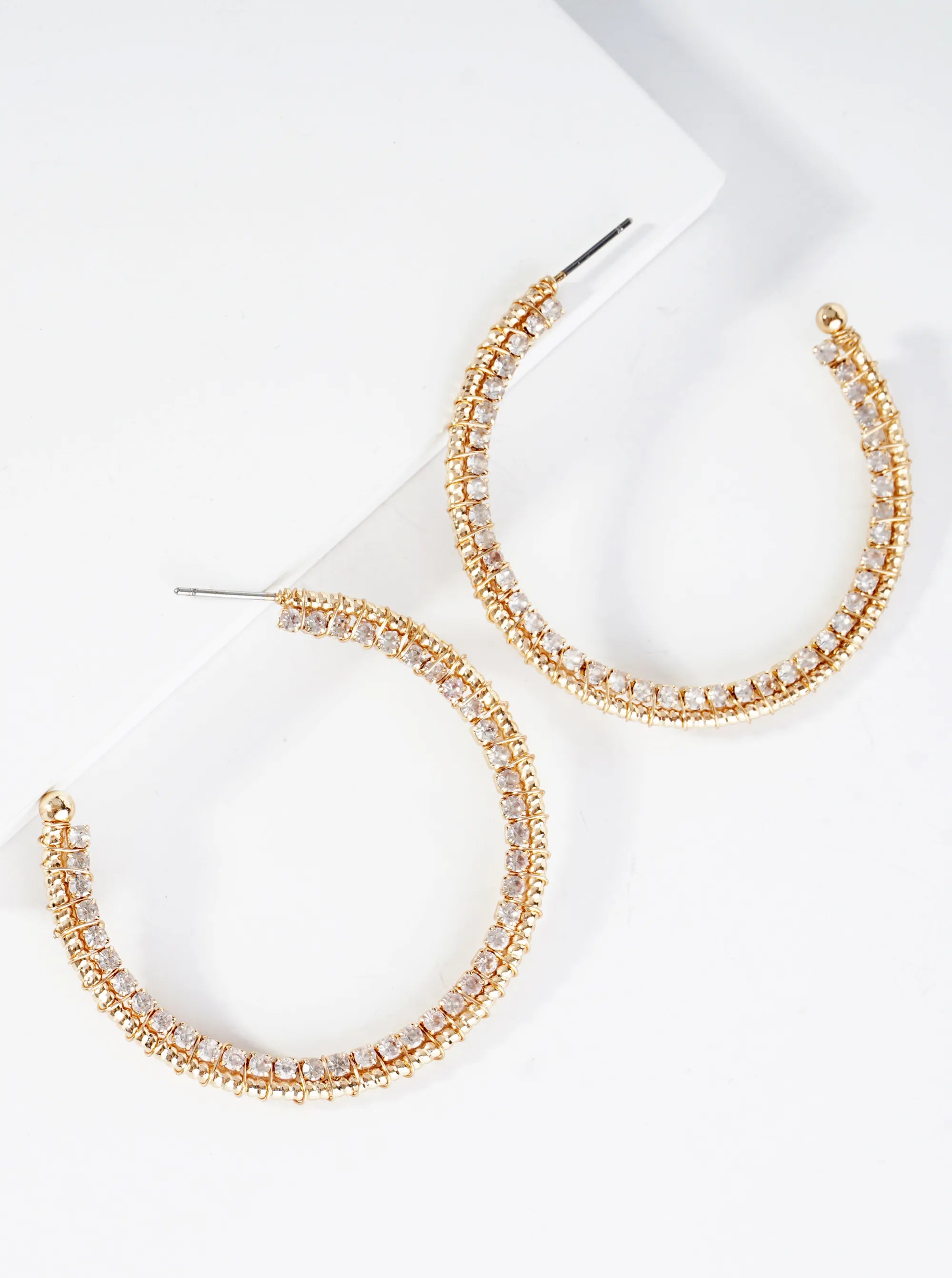 Rhinestone Wired 45mm Open Hoop Earrings