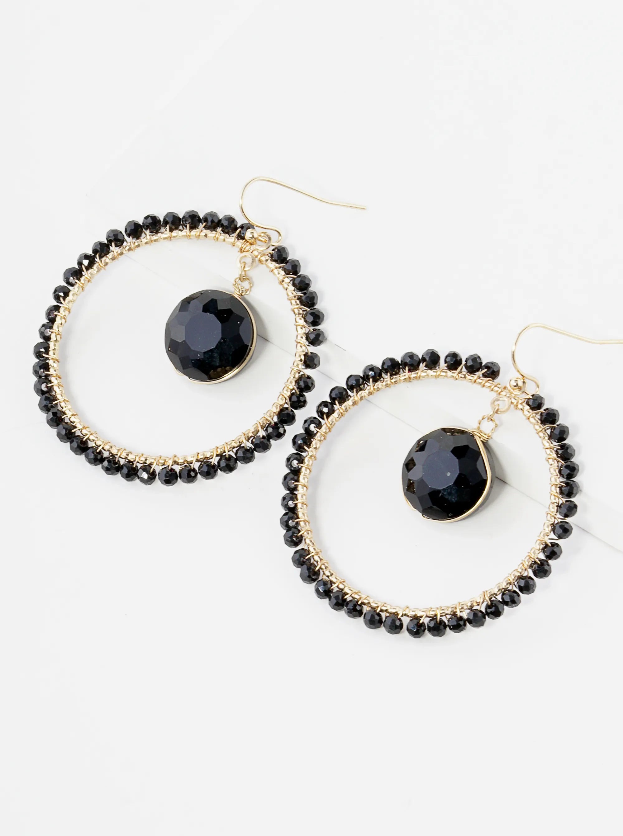 Round Crystal In Beaded Circle Drop Dangle Earrings
