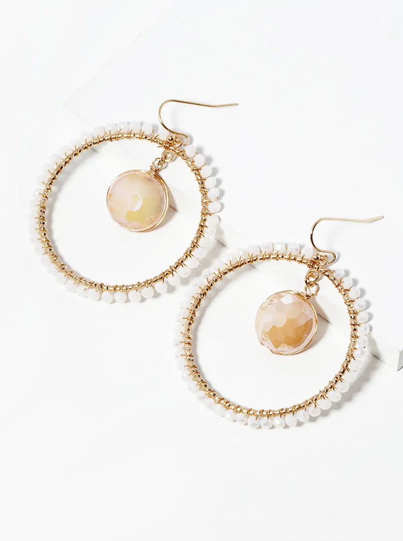 Round Crystal In Beaded Circle Drop Dangle Earrings