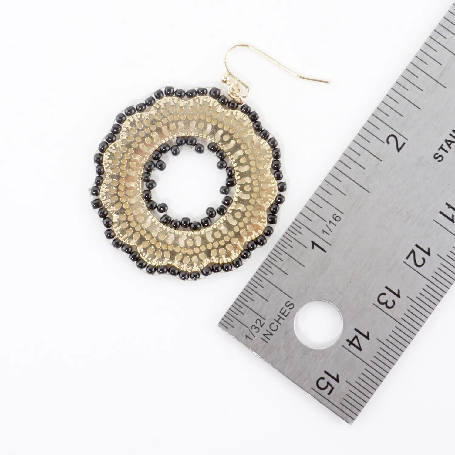 Round Stenciled Seed Beads Wrapped Dangle Earrings