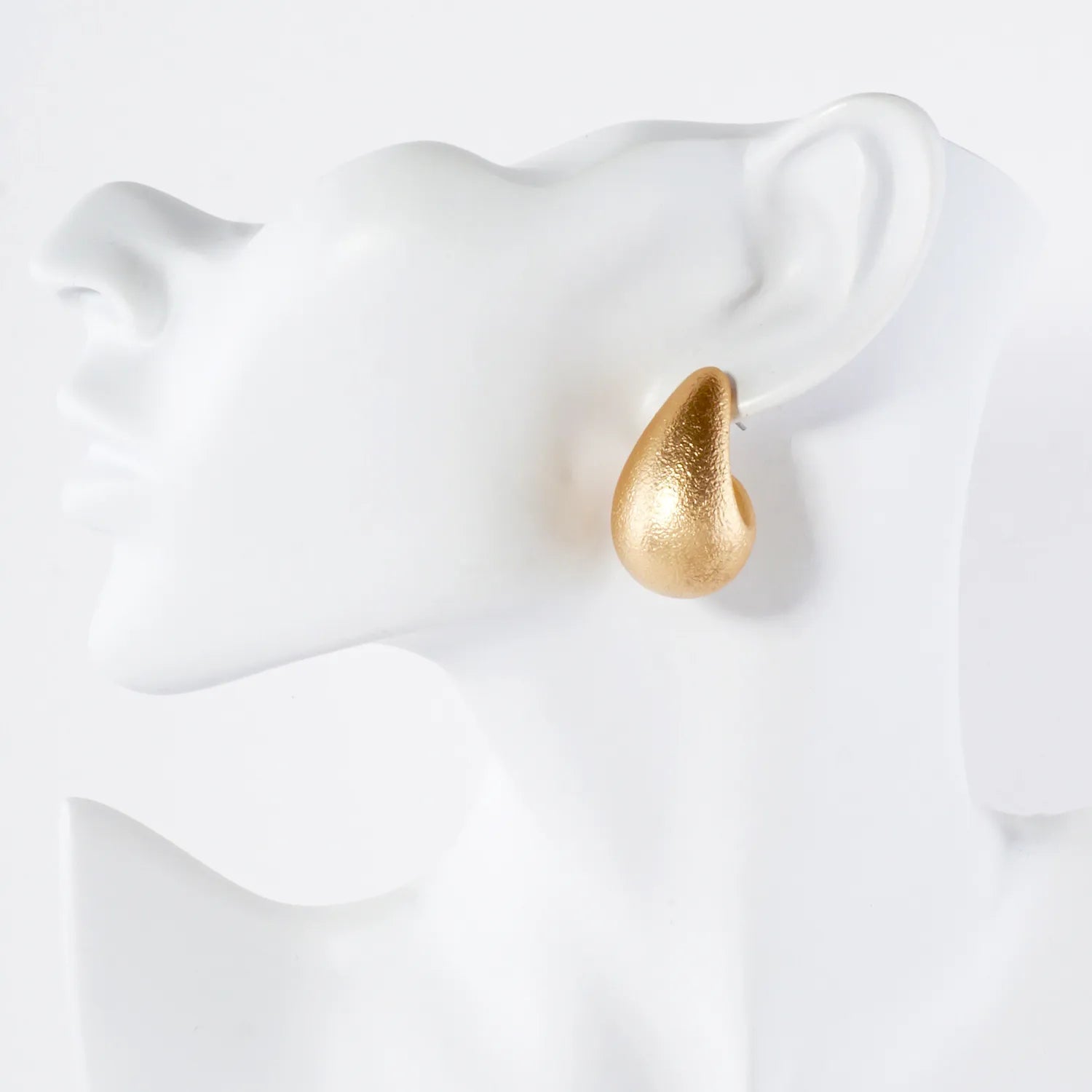 Sand-Texture 32mm Hollow Puffy Teardrop Push-Back Hoop Earrings