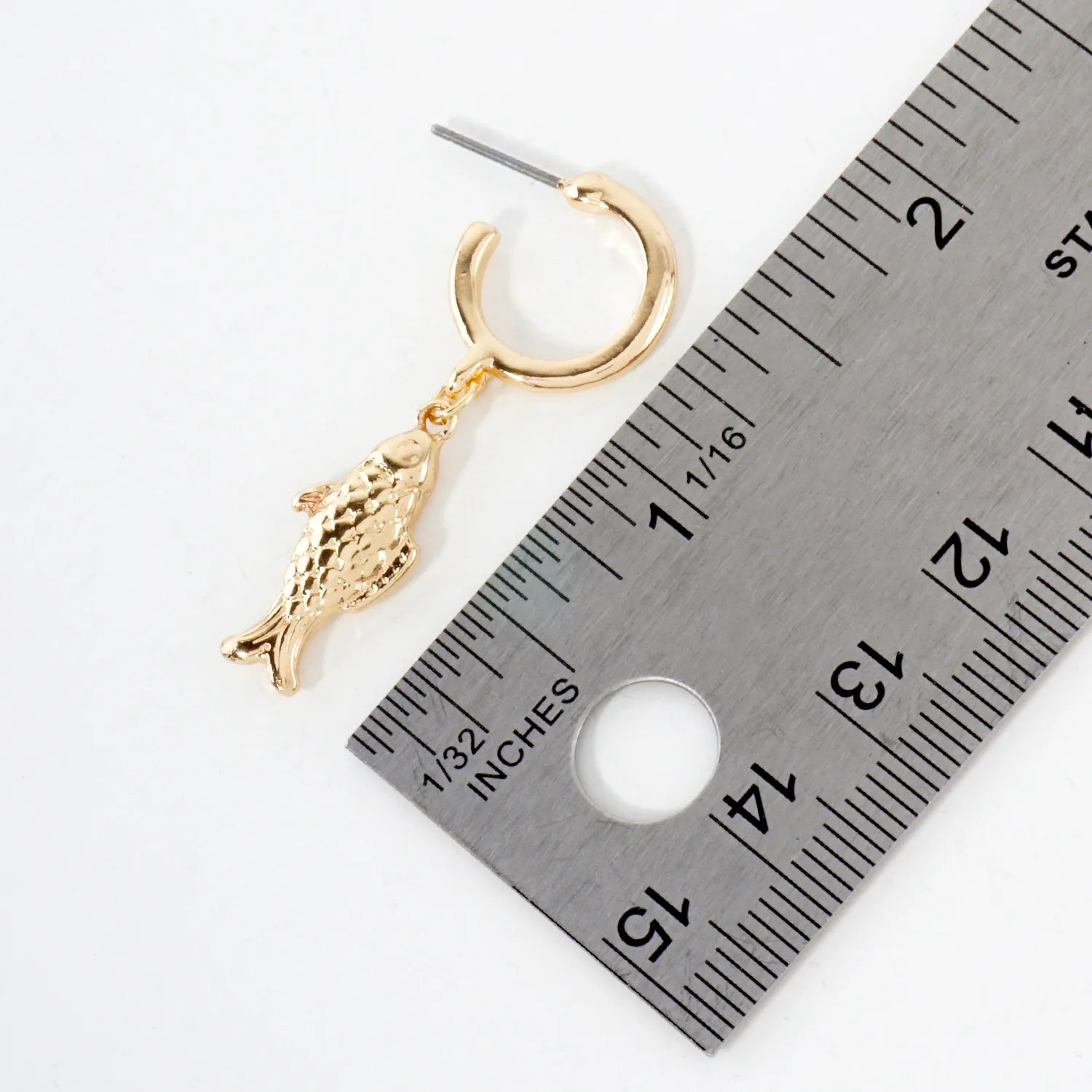 Sea-Life Textured Fish Charm 14mm Open Huggie Hoop Earrings
