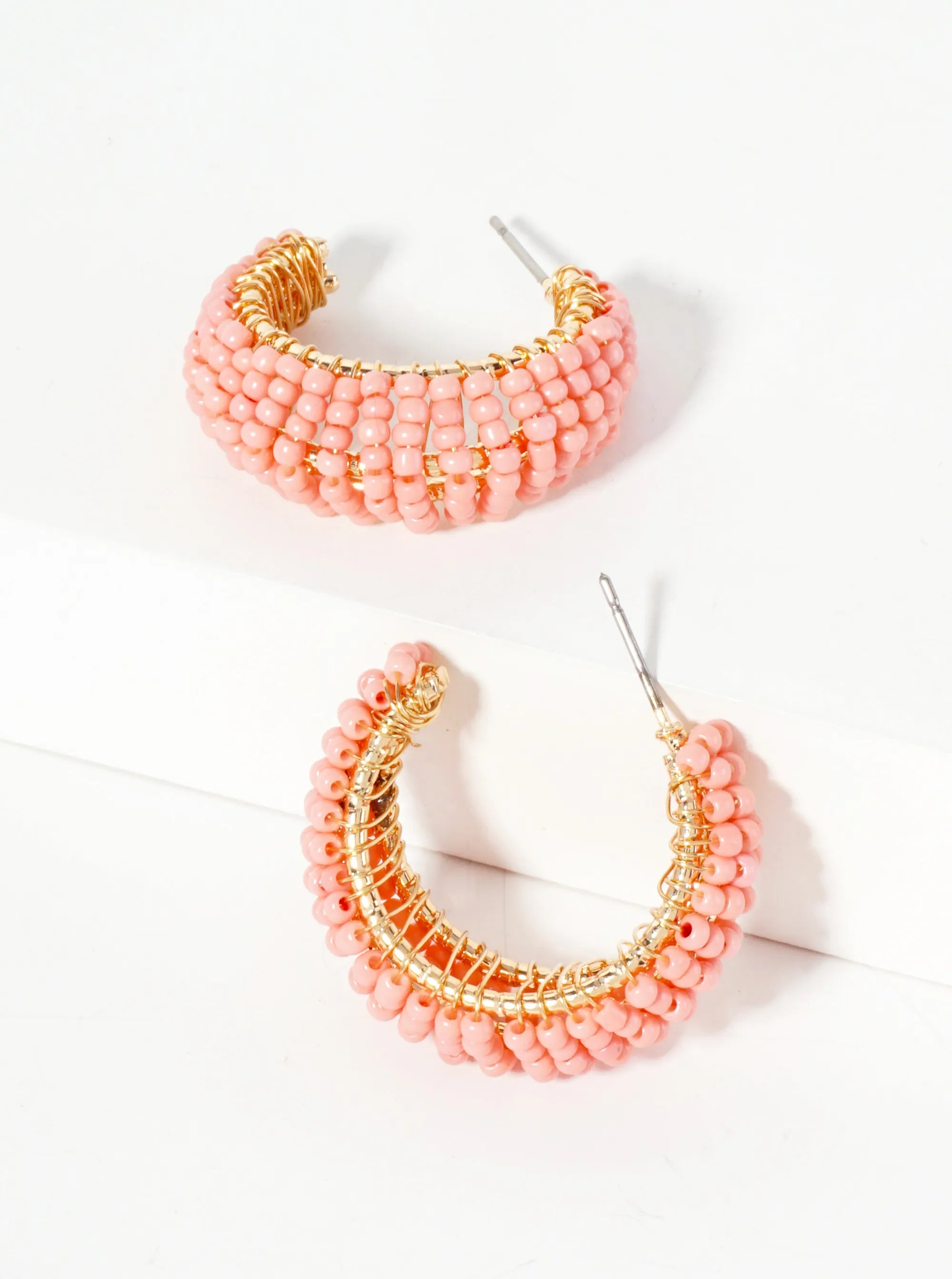 Seed-Bead Wire-Wrapped 25mm Open Hoop Earrings