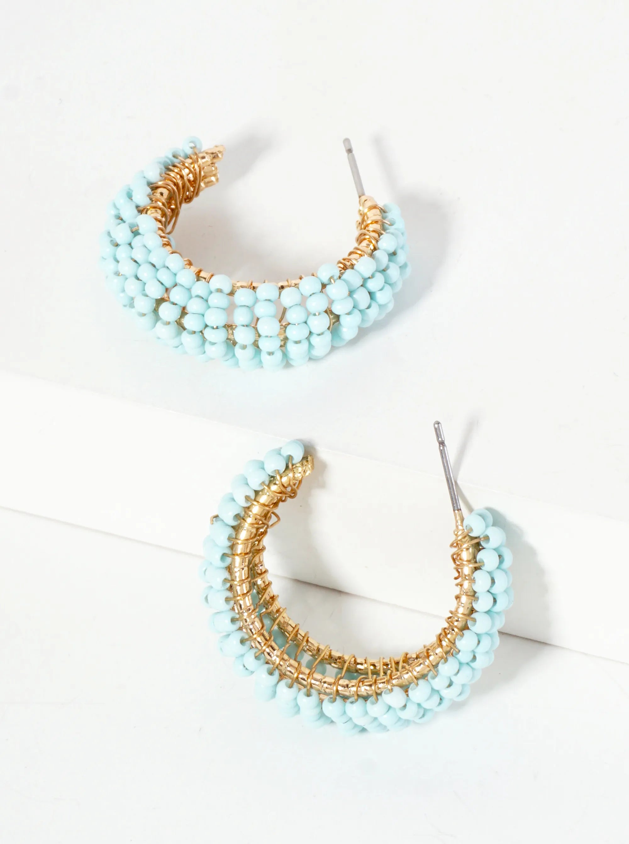 Seed-Bead Wire-Wrapped 25mm Open Hoop Earrings