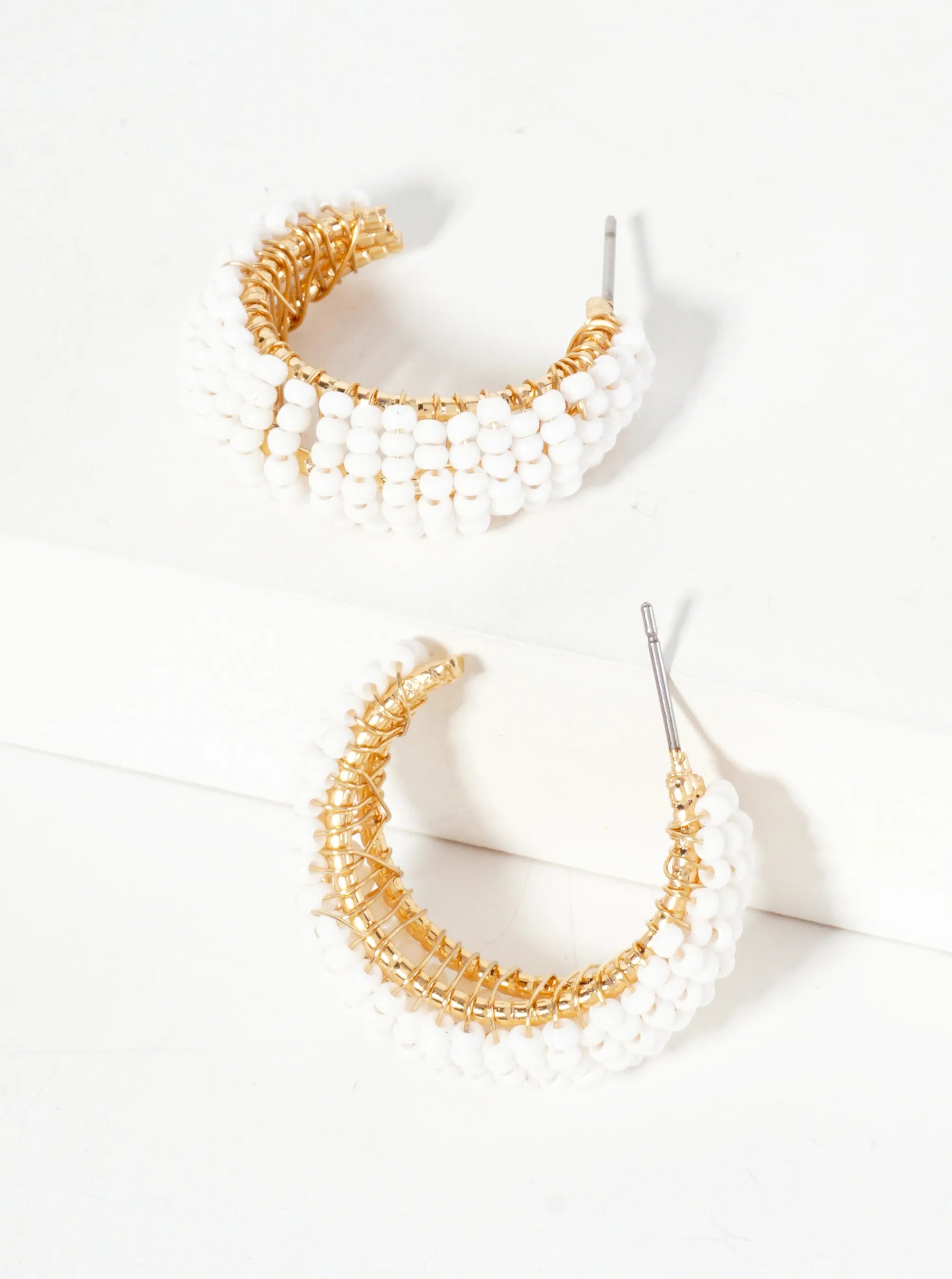 Seed-Bead Wire-Wrapped 25mm Open Hoop Earrings