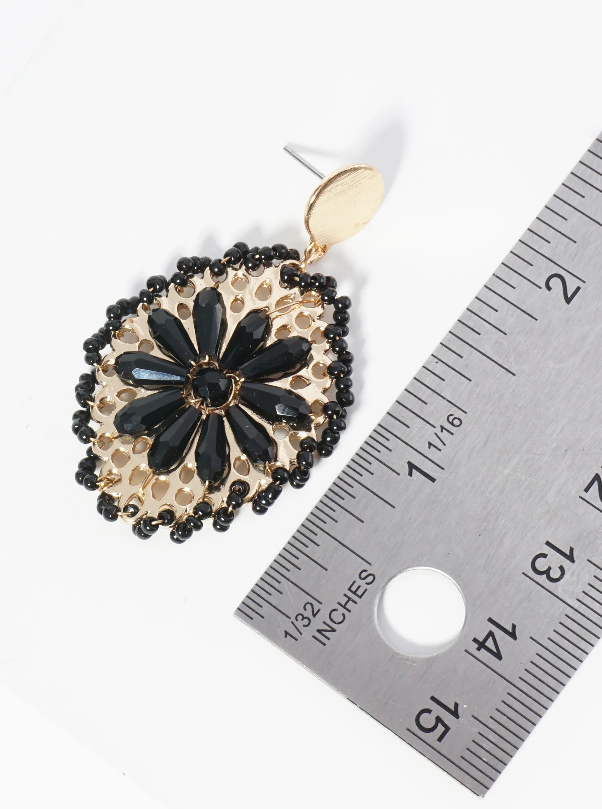 Seed Bead-Wrapped Floral Glass Bead Embellishment Post Drop Earrings