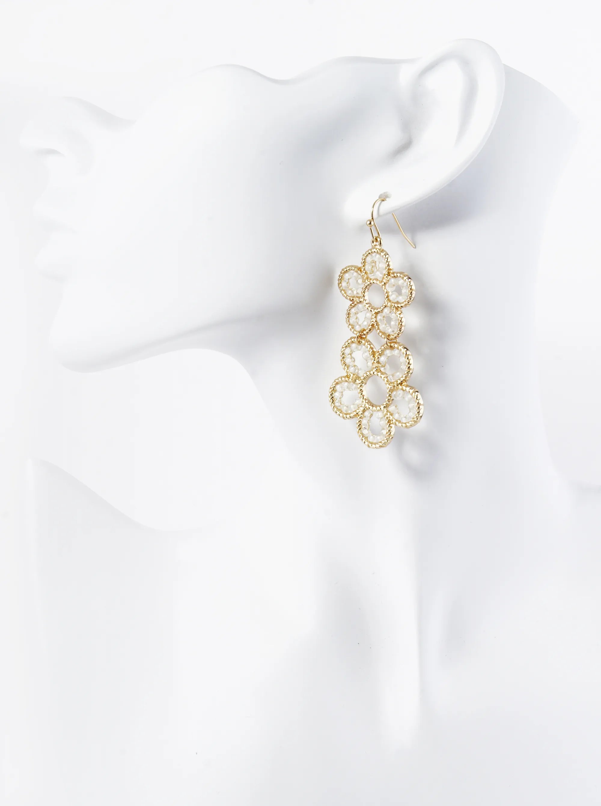 Seed Beaded Double Flower Drop Dangle Earrings