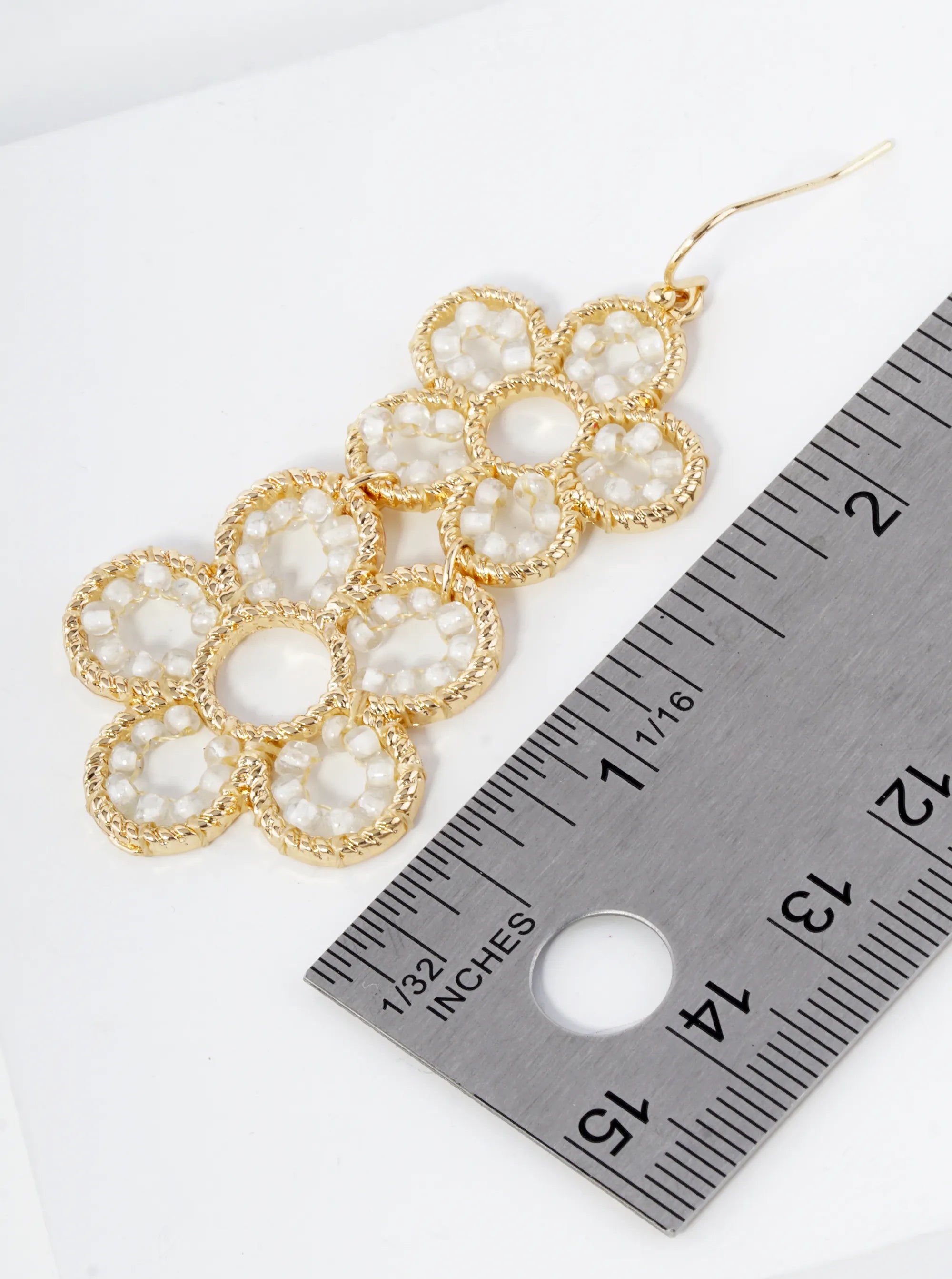 Seed Beaded Double Flower Drop Dangle Earrings