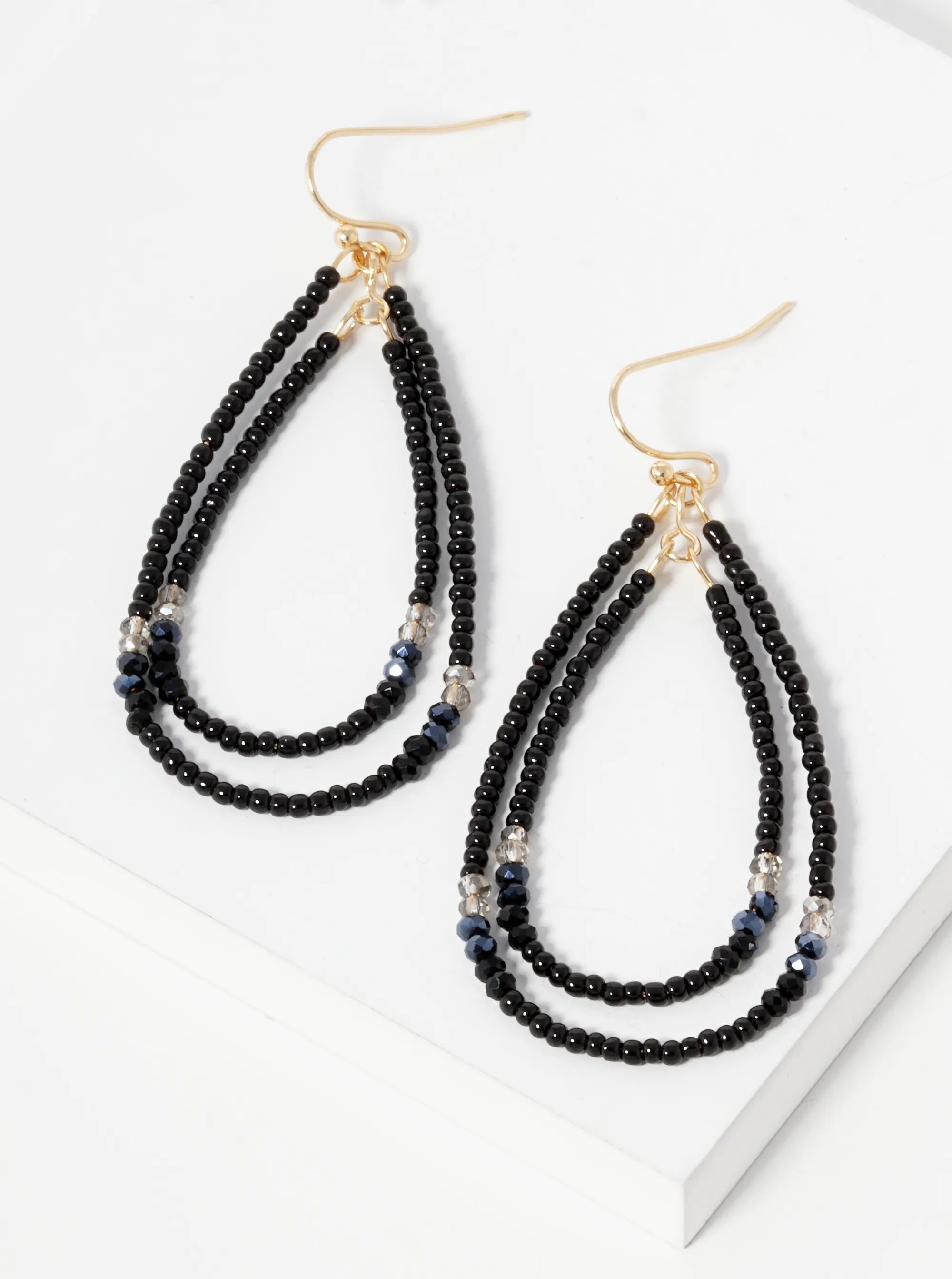 Seed Beaded Double Teardrop Dangle Earrings