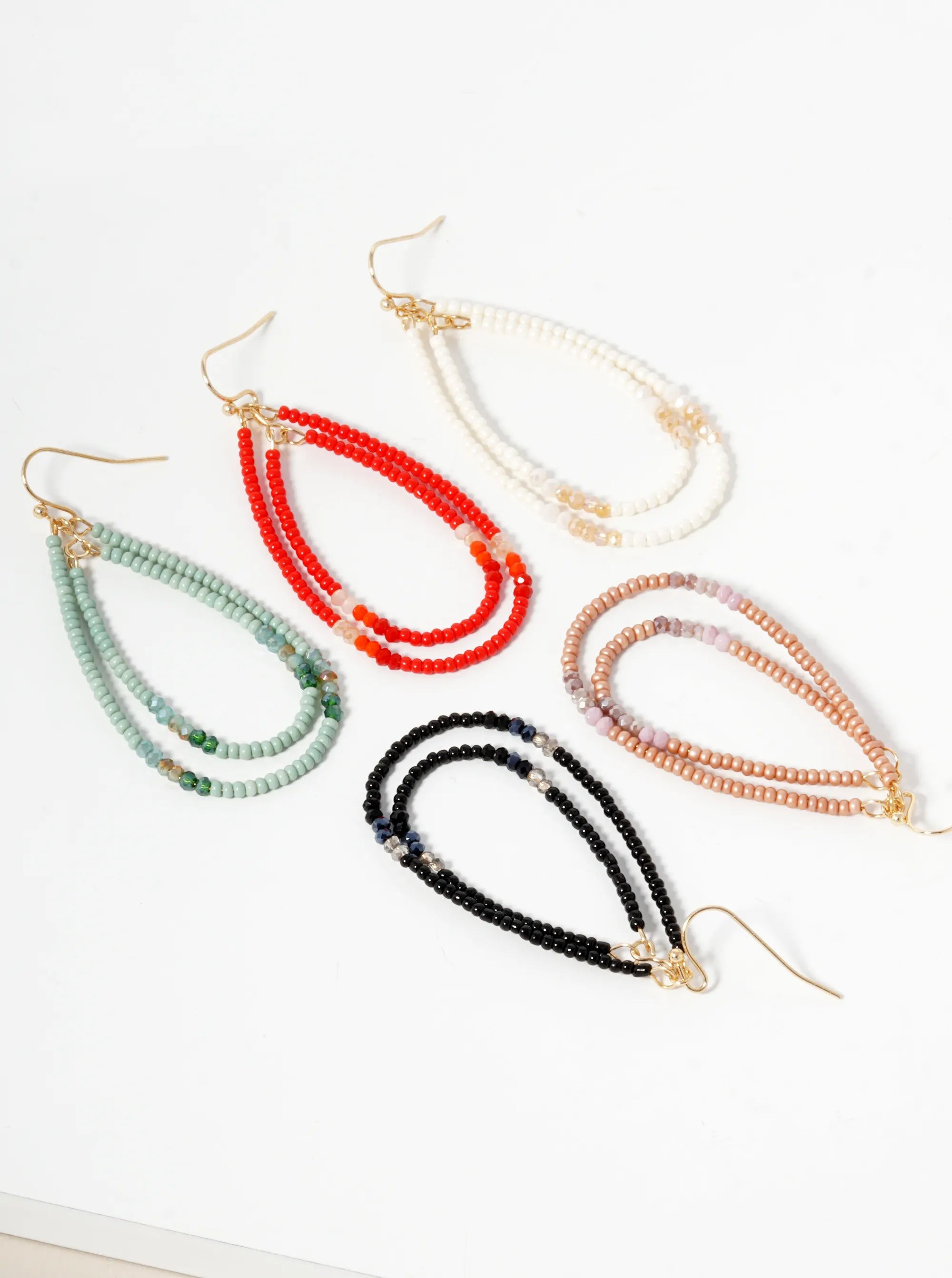 Seed Beaded Double Teardrop Dangle Earrings
