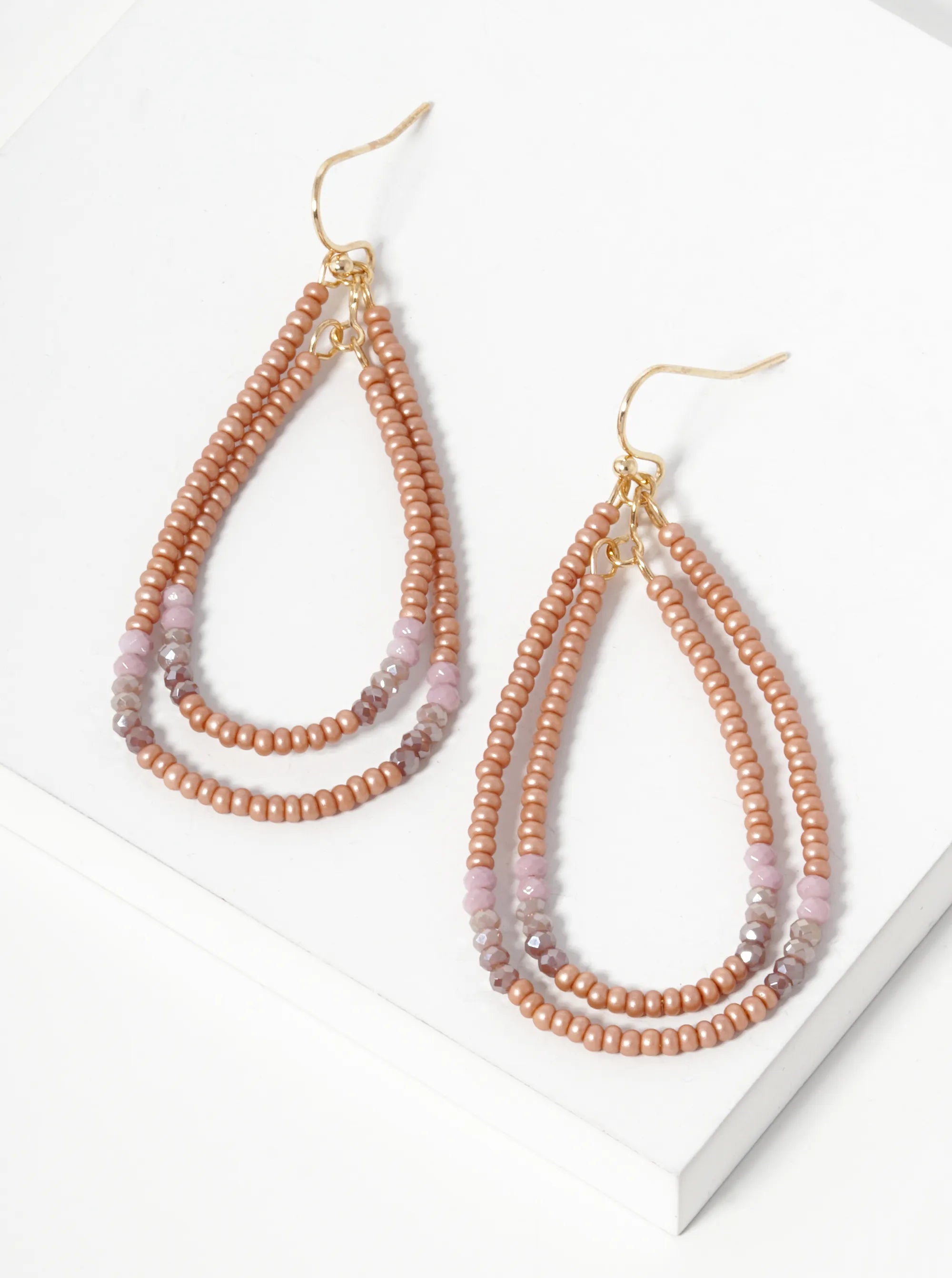 Seed Beaded Double Teardrop Dangle Earrings