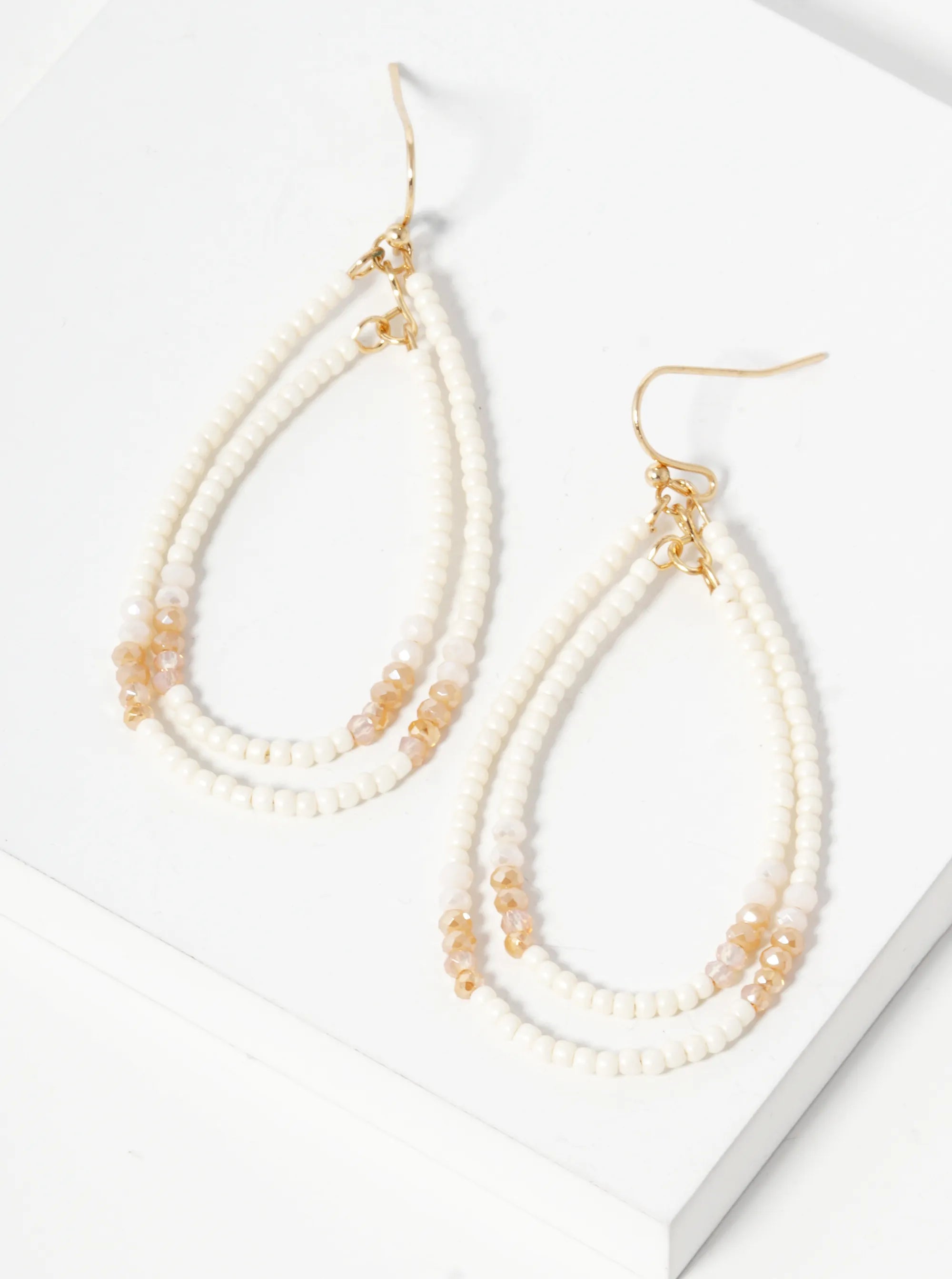 Seed Beaded Double Teardrop Dangle Earrings
