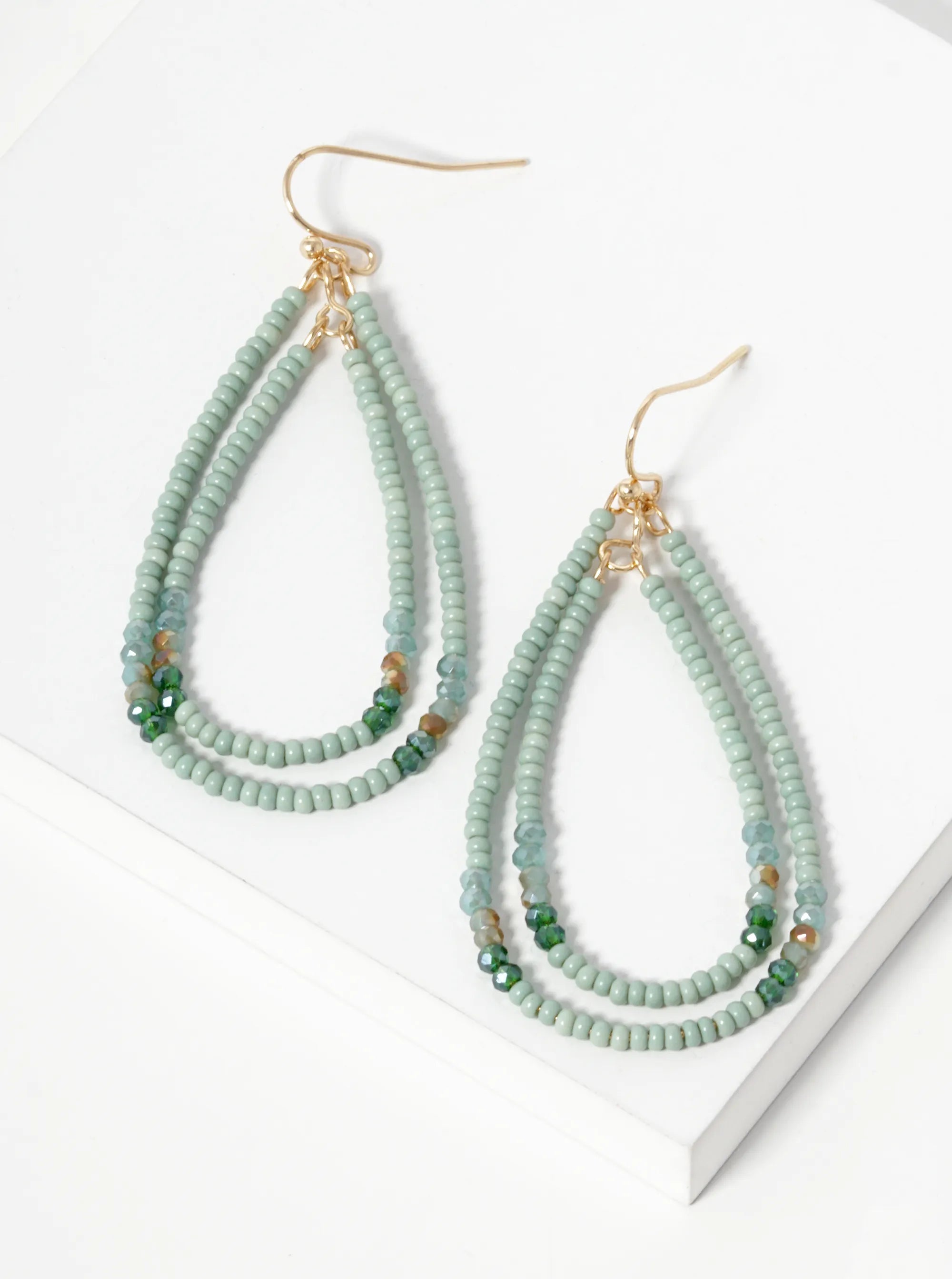 Seed Beaded Double Teardrop Dangle Earrings