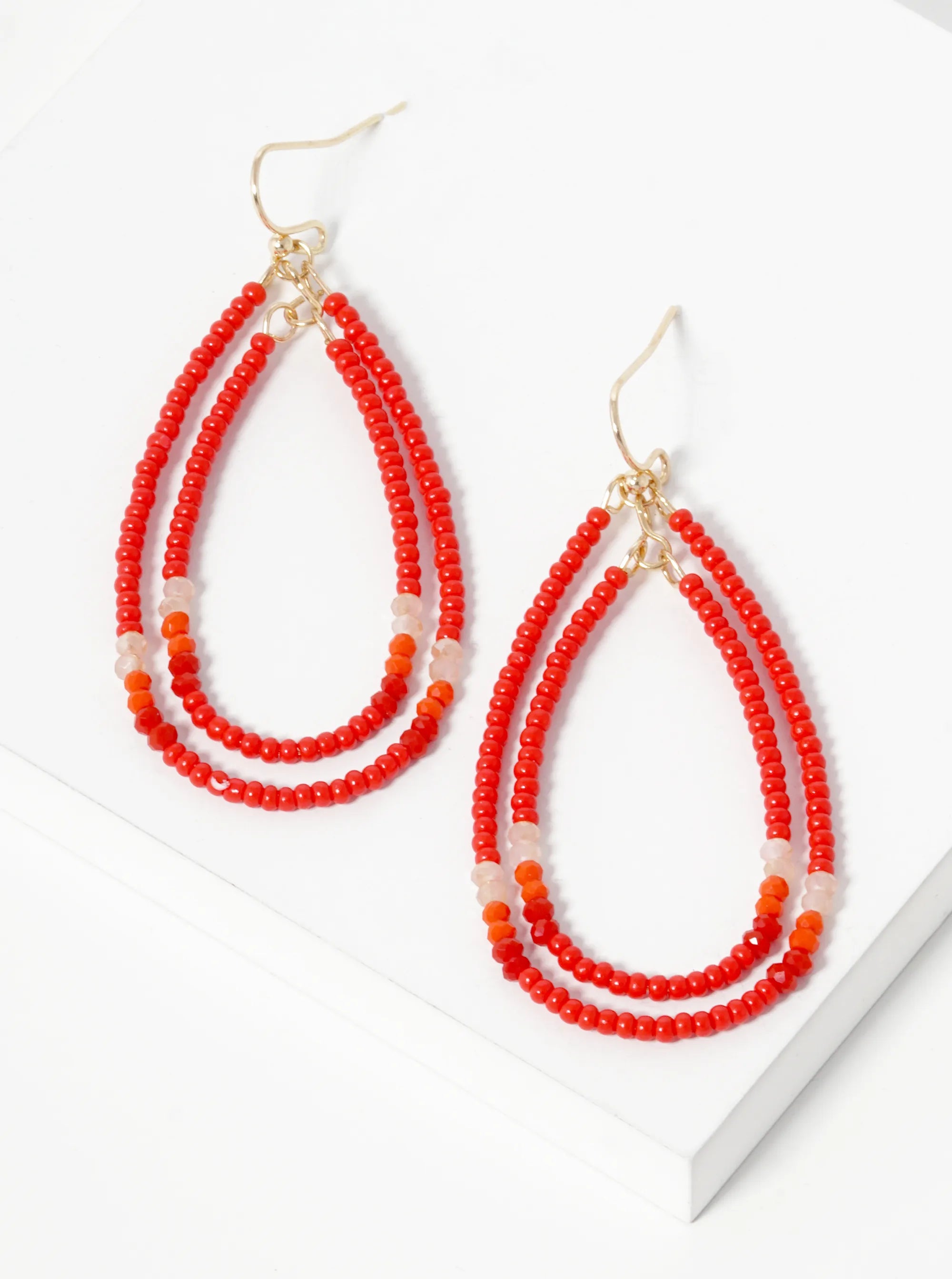 Seed Beaded Double Teardrop Dangle Earrings