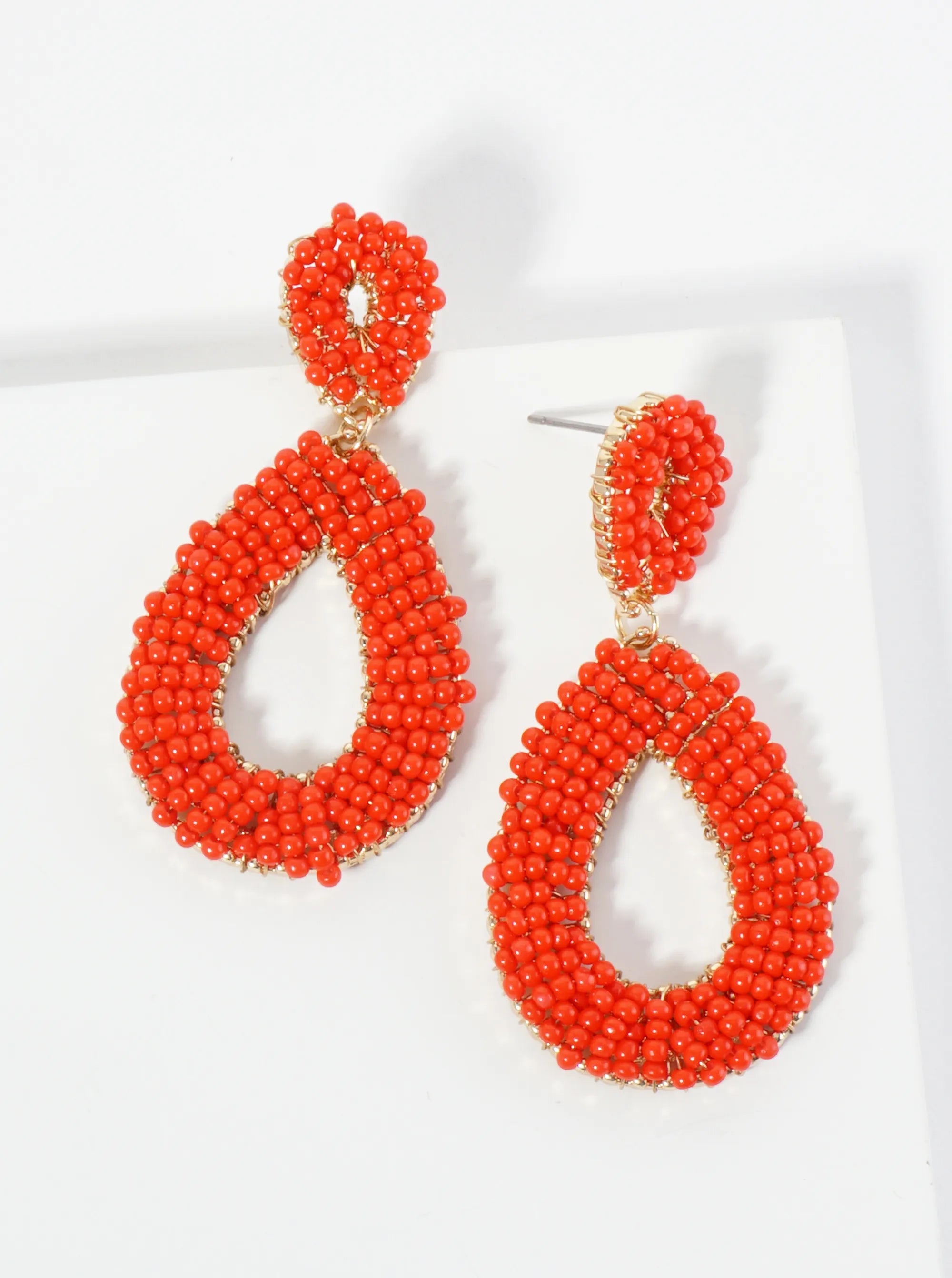 Seed Beaded Double Teardrop Dangle Post Earrings