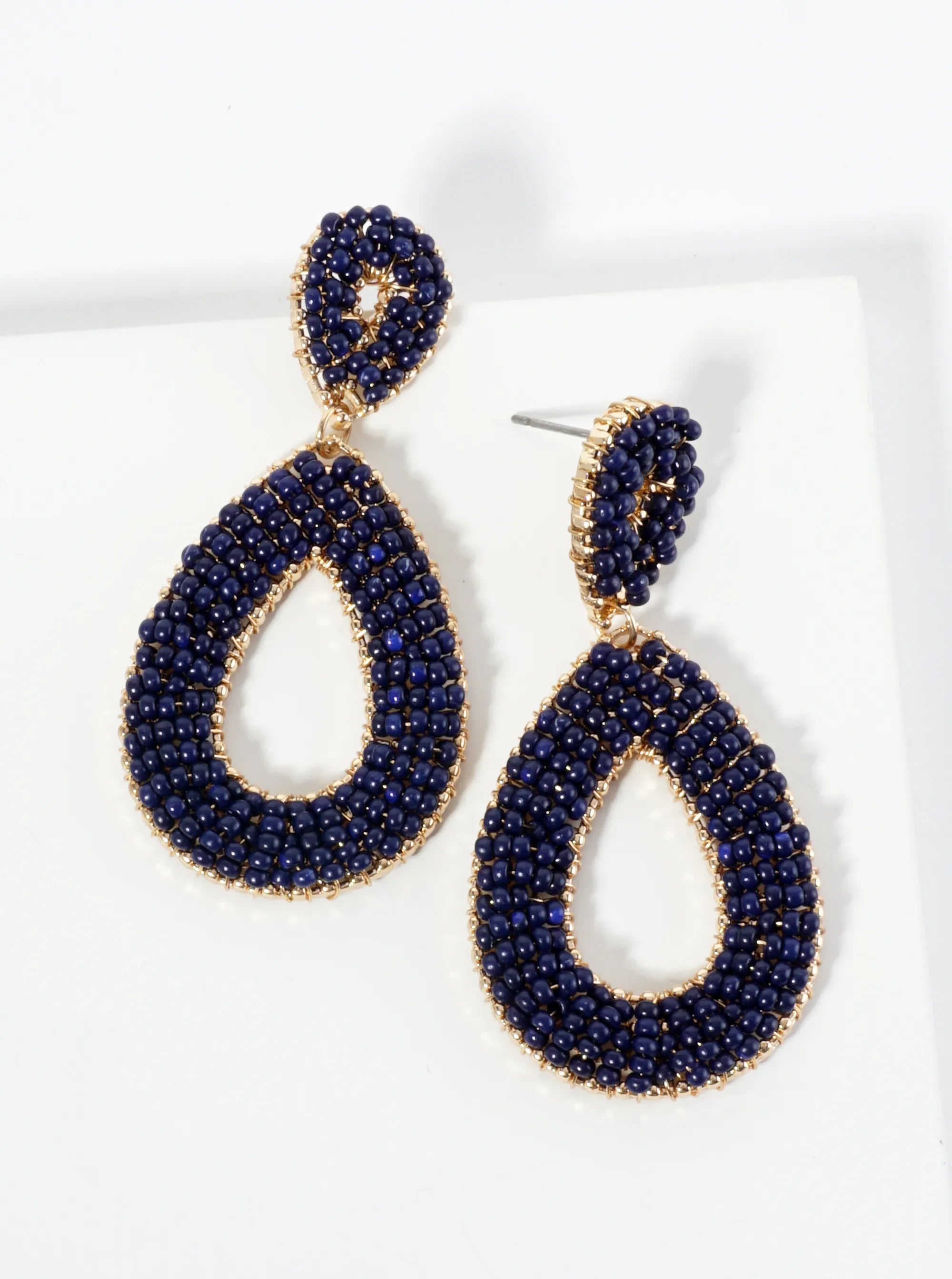Seed Beaded Double Teardrop Dangle Post Earrings