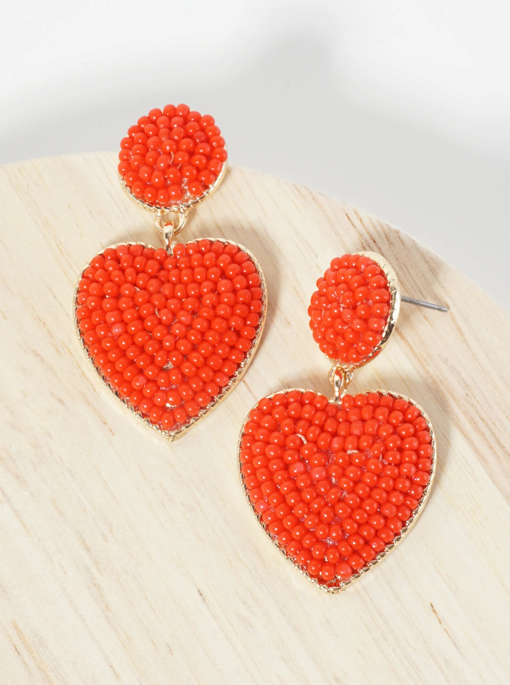 Seed Beaded Heart Drop Dangle Post Earrings