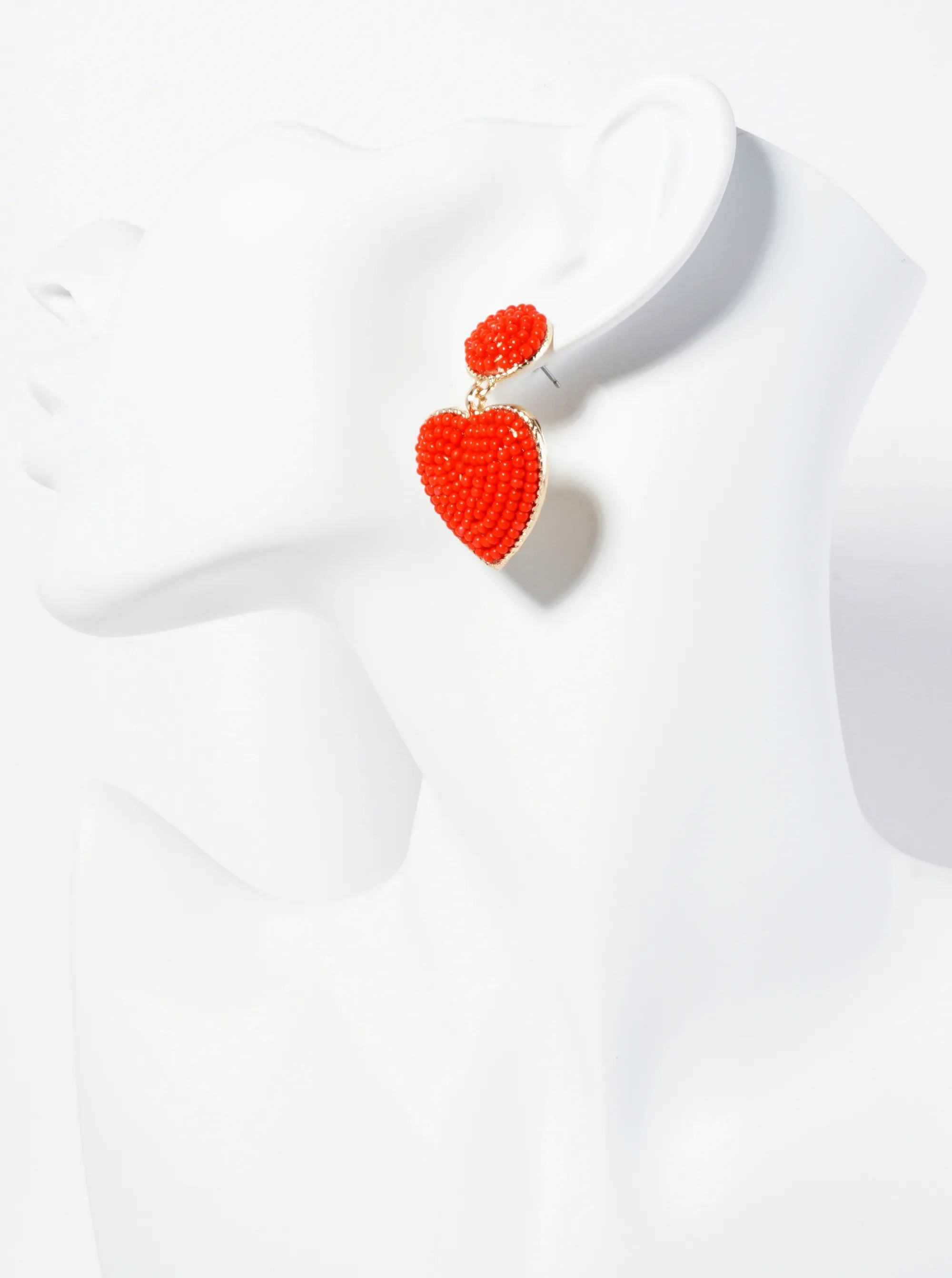 Seed Beaded Heart Drop Dangle Post Earrings