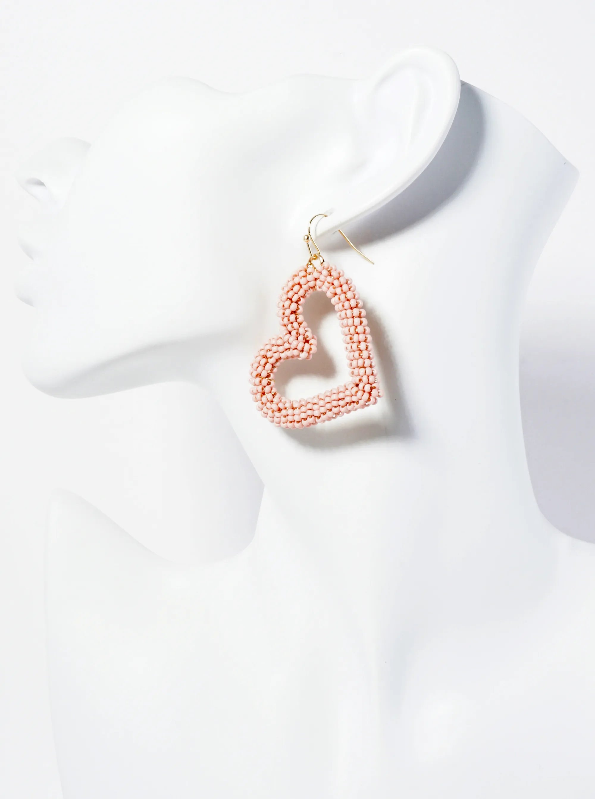 Seed Beaded Sideways Heart Drop Dangle Earrings