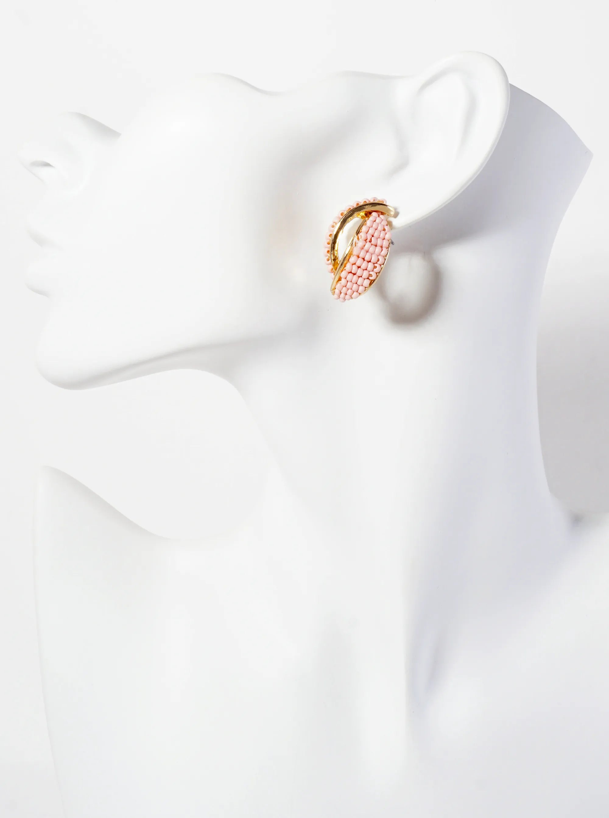 Seed-Beaded Two Overlapping Marquise Shapes Stud Earrings