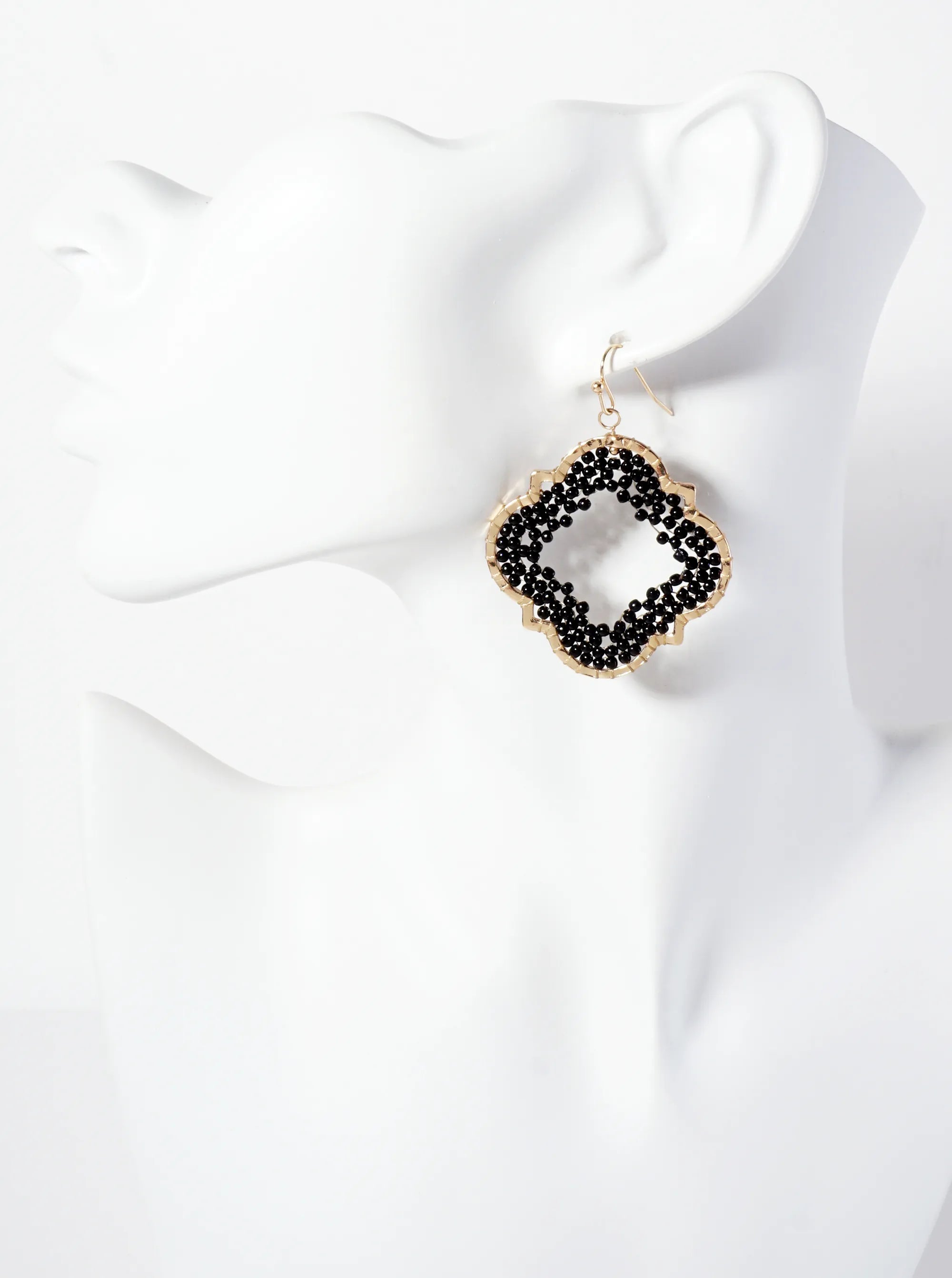 Seed-Beads Thread-Wrapped Quatrefoil Dangle Earrings