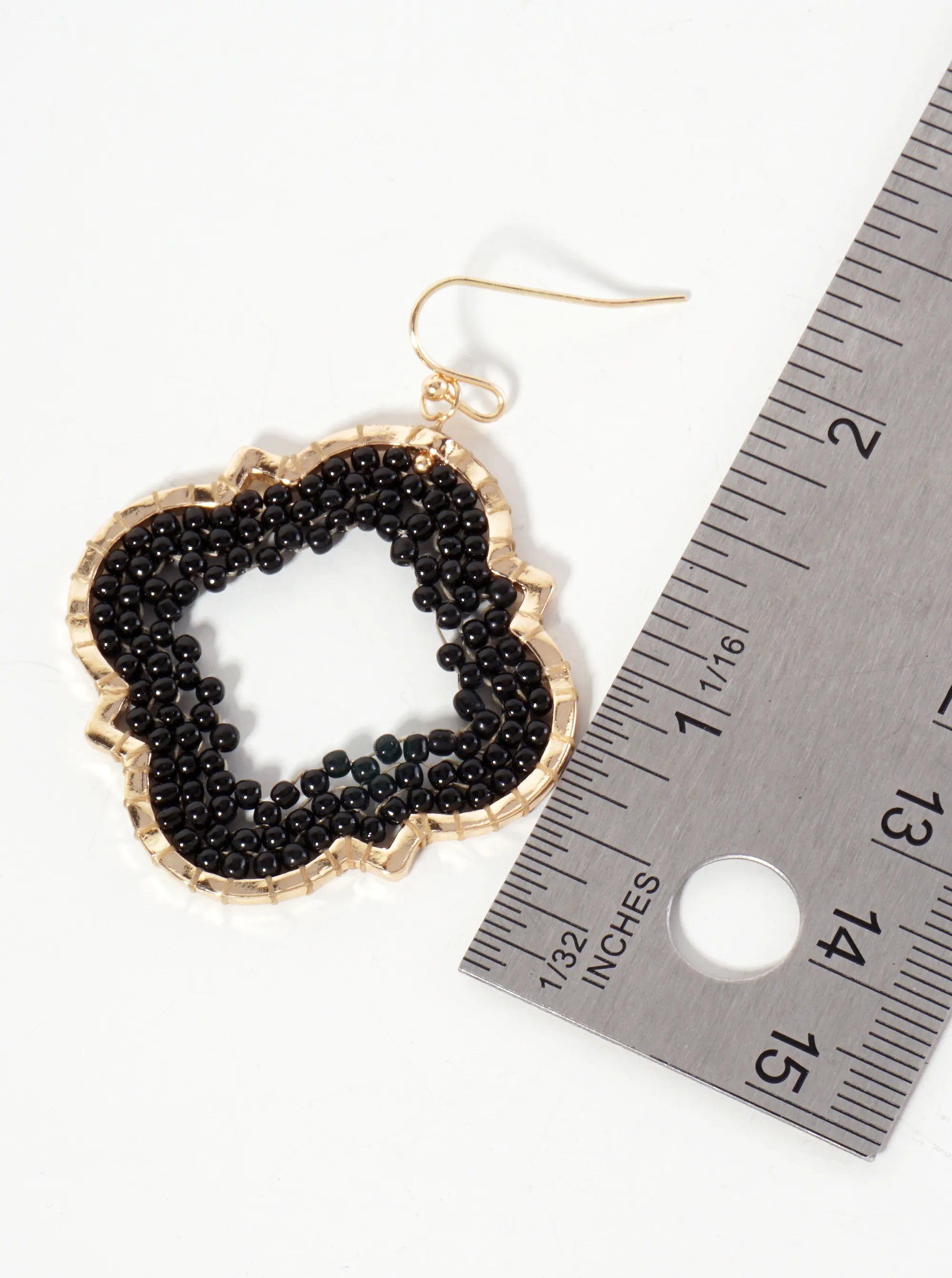Seed-Beads Thread-Wrapped Quatrefoil Dangle Earrings