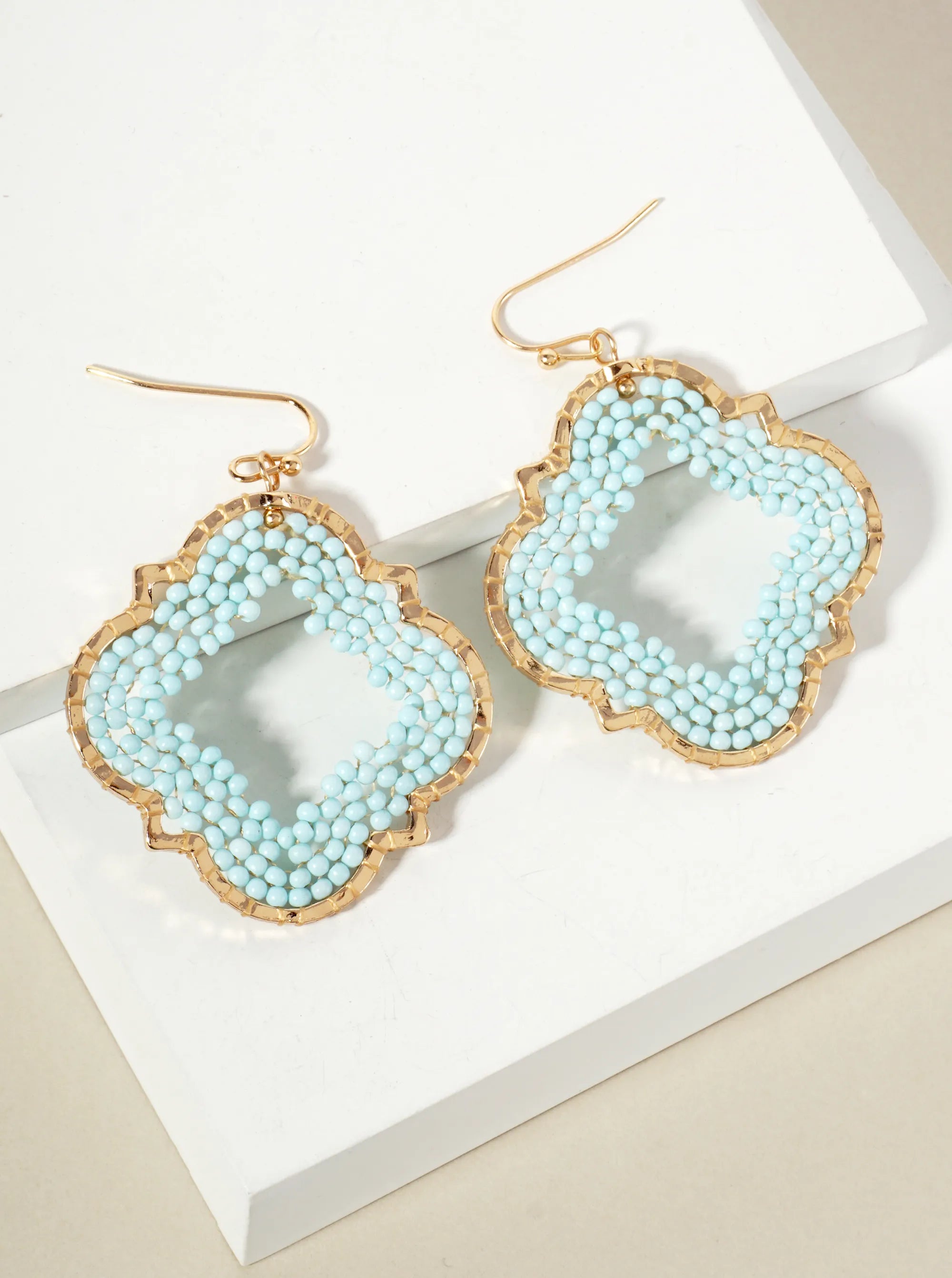 Seed-Beads Thread-Wrapped Quatrefoil Dangle Earrings