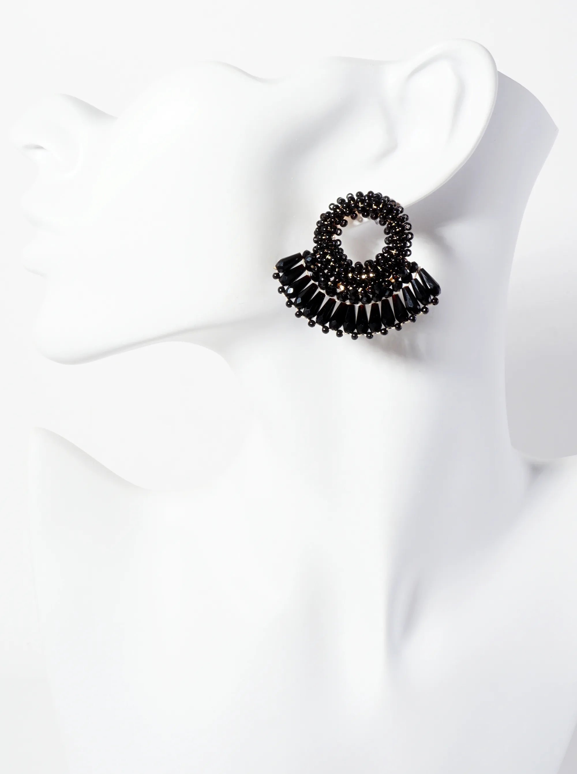 Seed Beads Wire-Wrapped Circle With Angular Beads Fringe Earrings