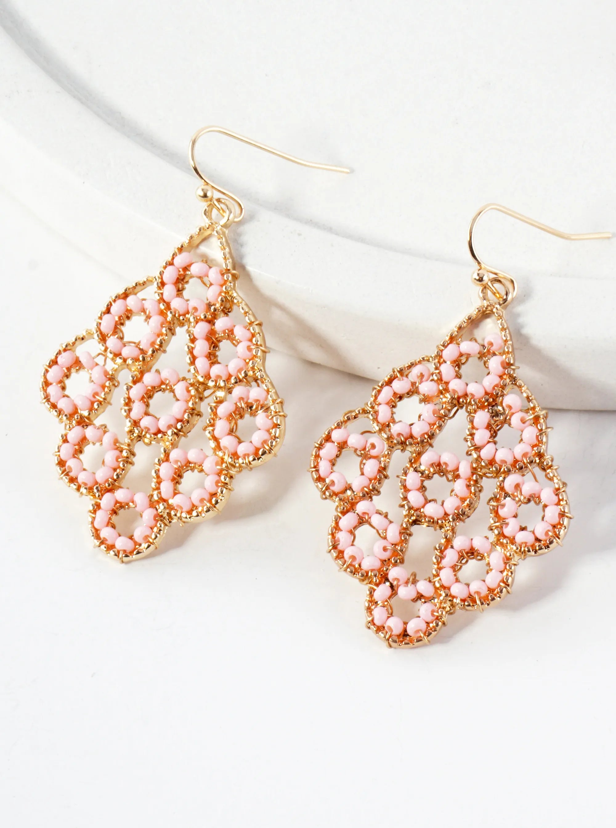 Seed-Beads Wire-Wrapped Geometric Dangle Earrings