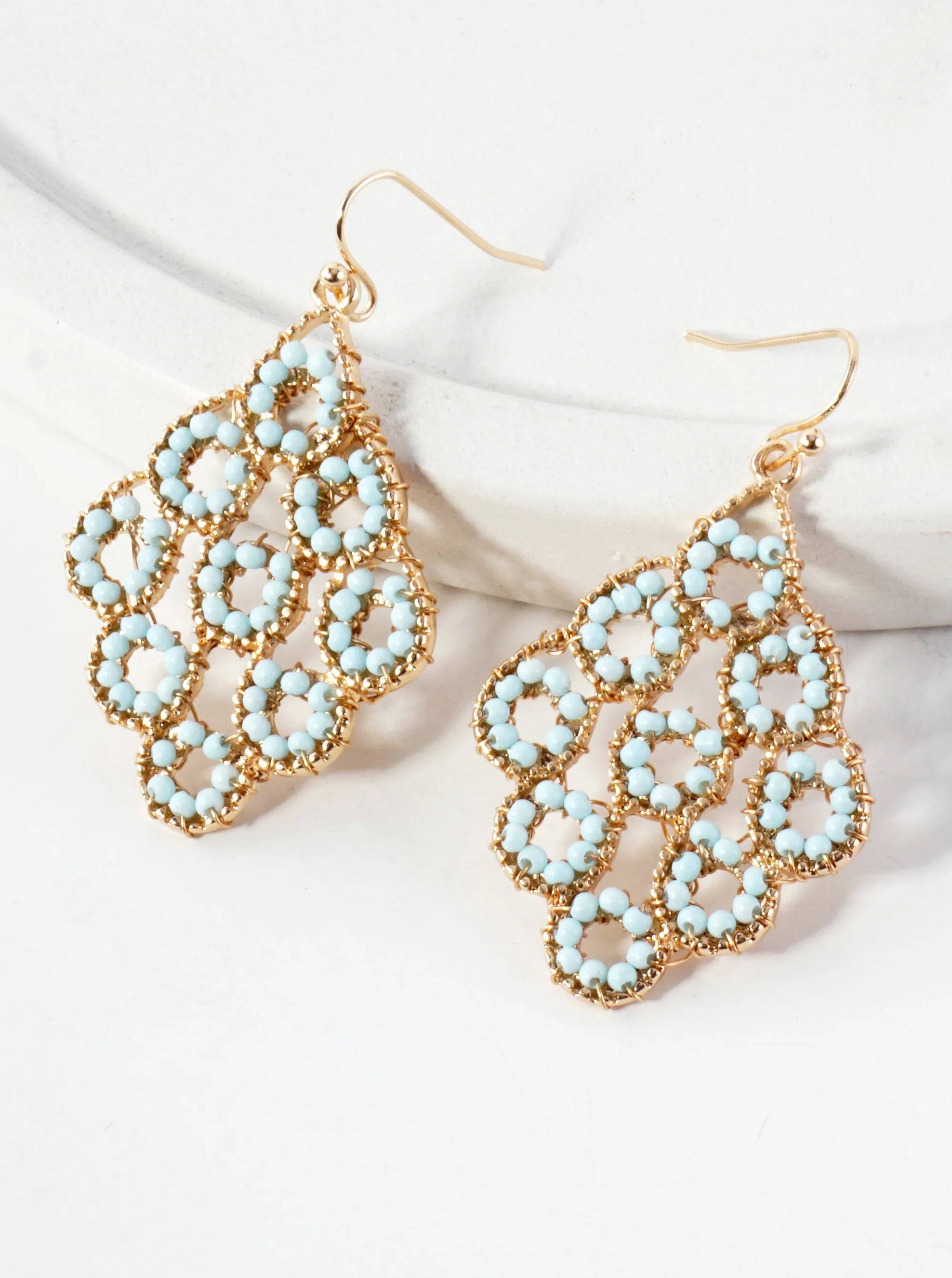 Seed-Beads Wire-Wrapped Geometric Dangle Earrings