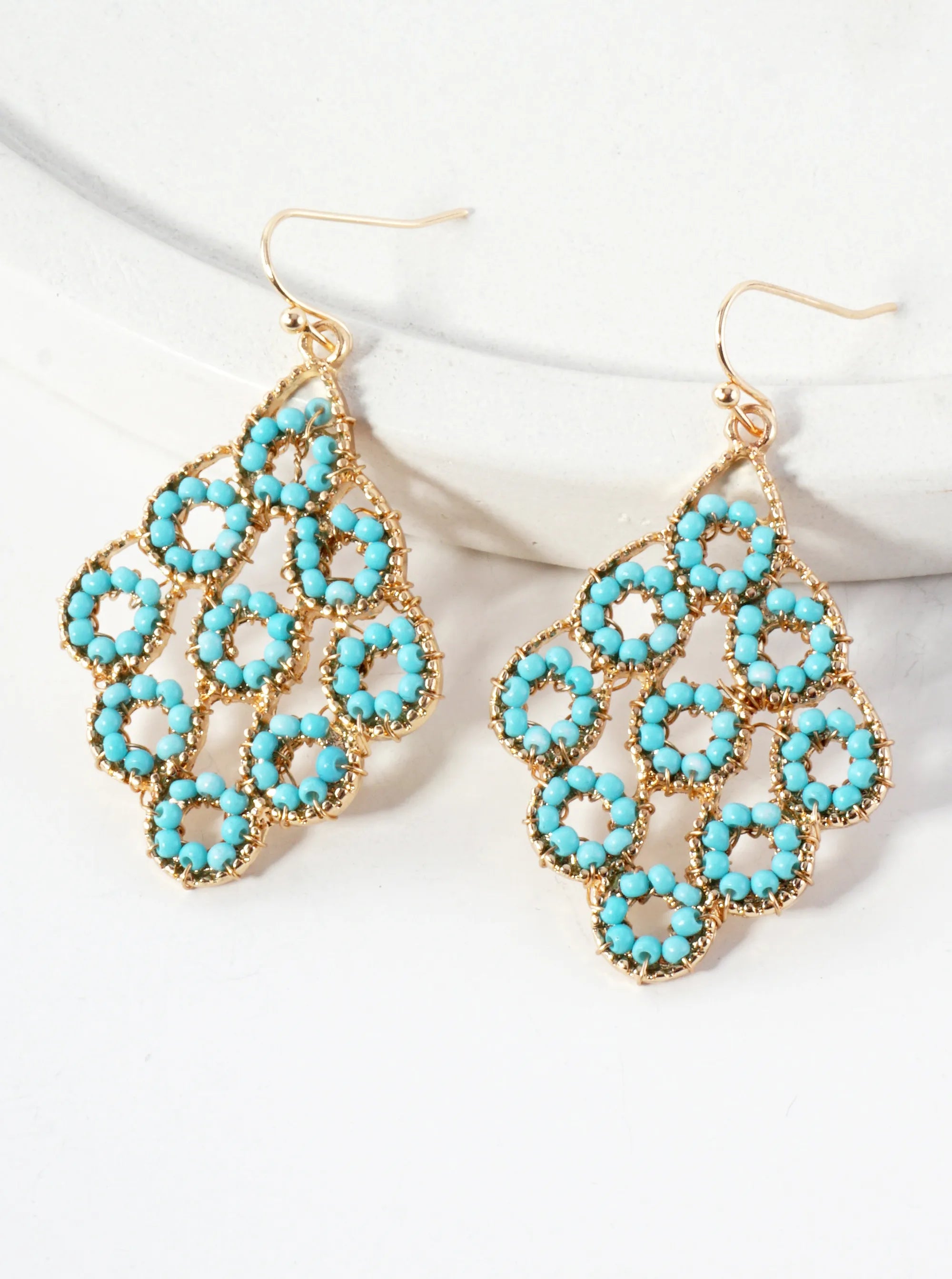 Seed-Beads Wire-Wrapped Geometric Dangle Earrings