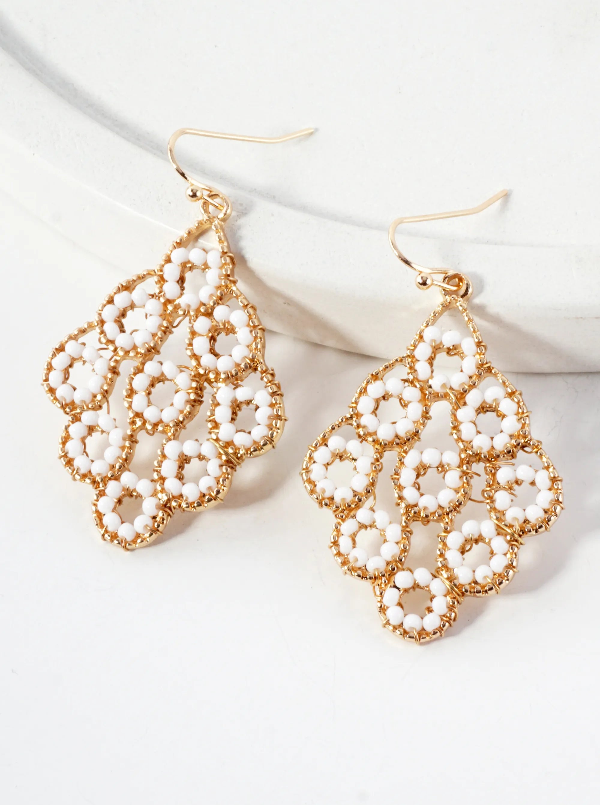 Seed-Beads Wire-Wrapped Geometric Dangle Earrings