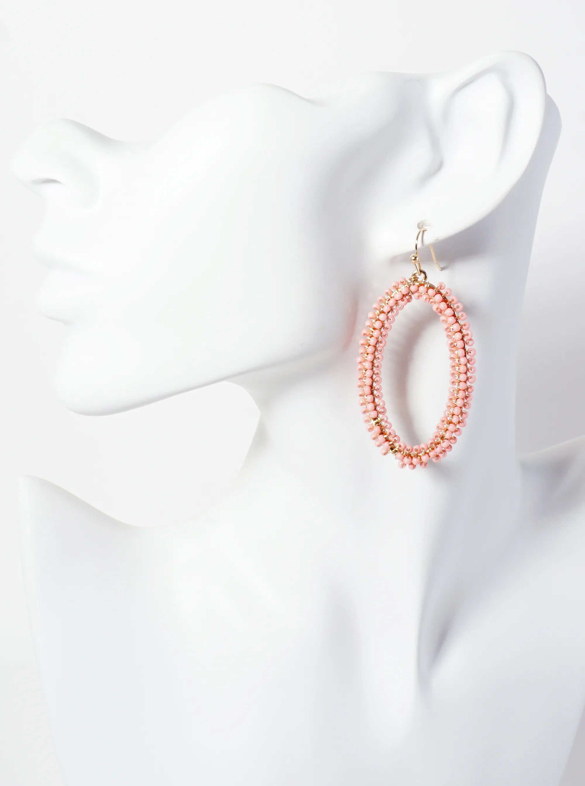 Seed-Beads Wire-Wrapped Oval-Shaped Dangle Earrings