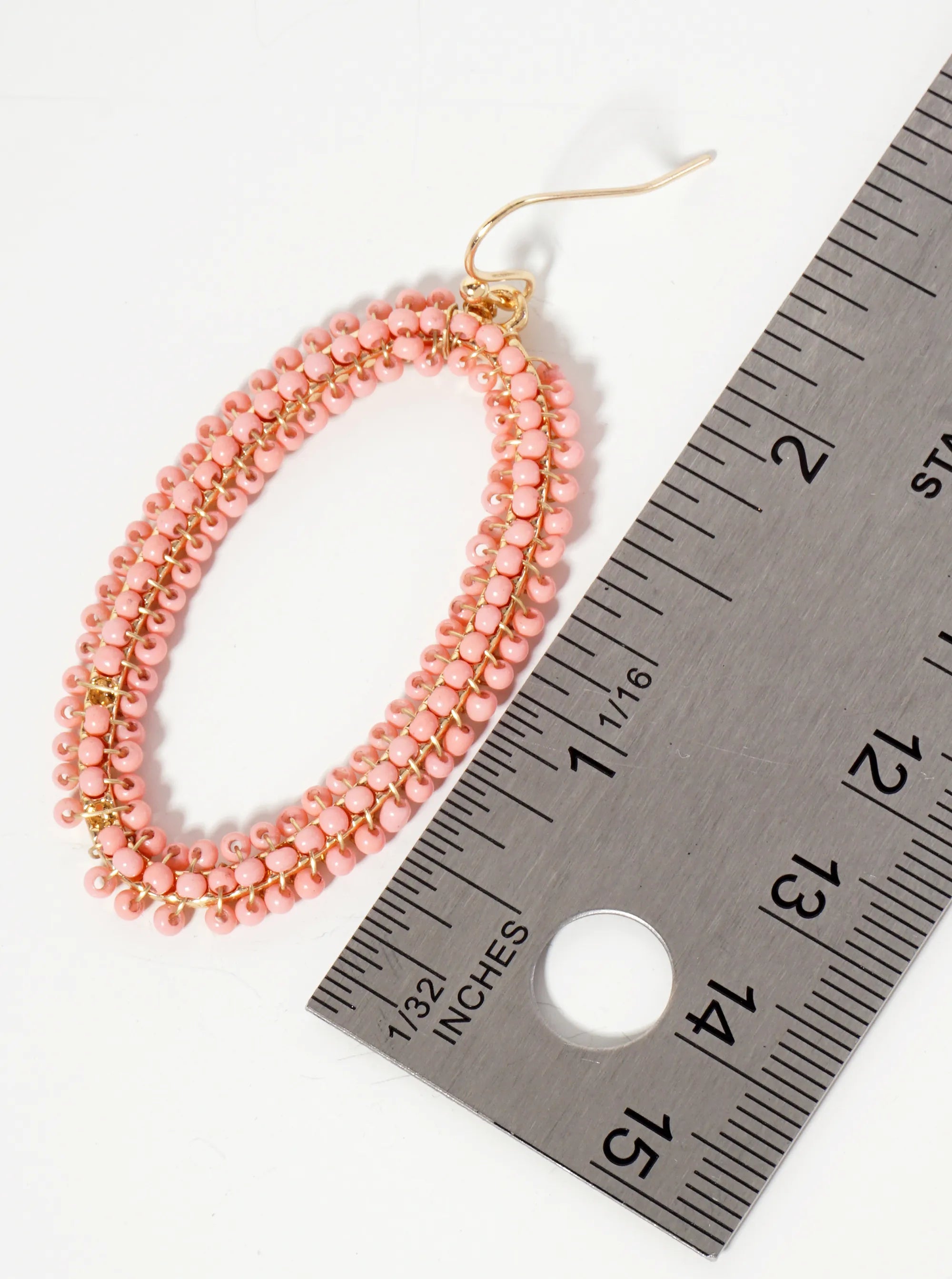 Seed-Beads Wire-Wrapped Oval-Shaped Dangle Earrings