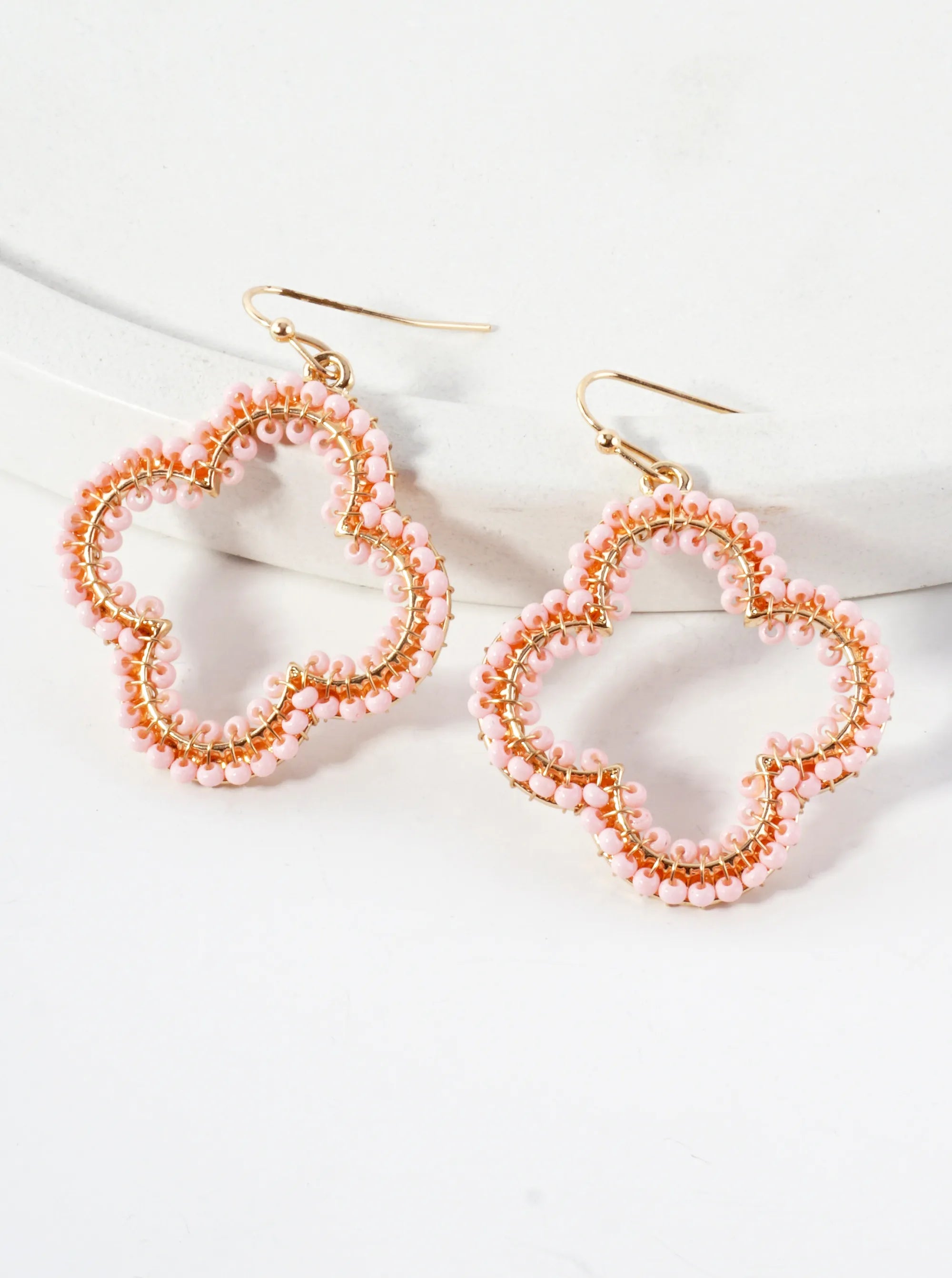 Seed-Beads Wire-Wrapped Quatrefoil Lightweight Dangle Earrings