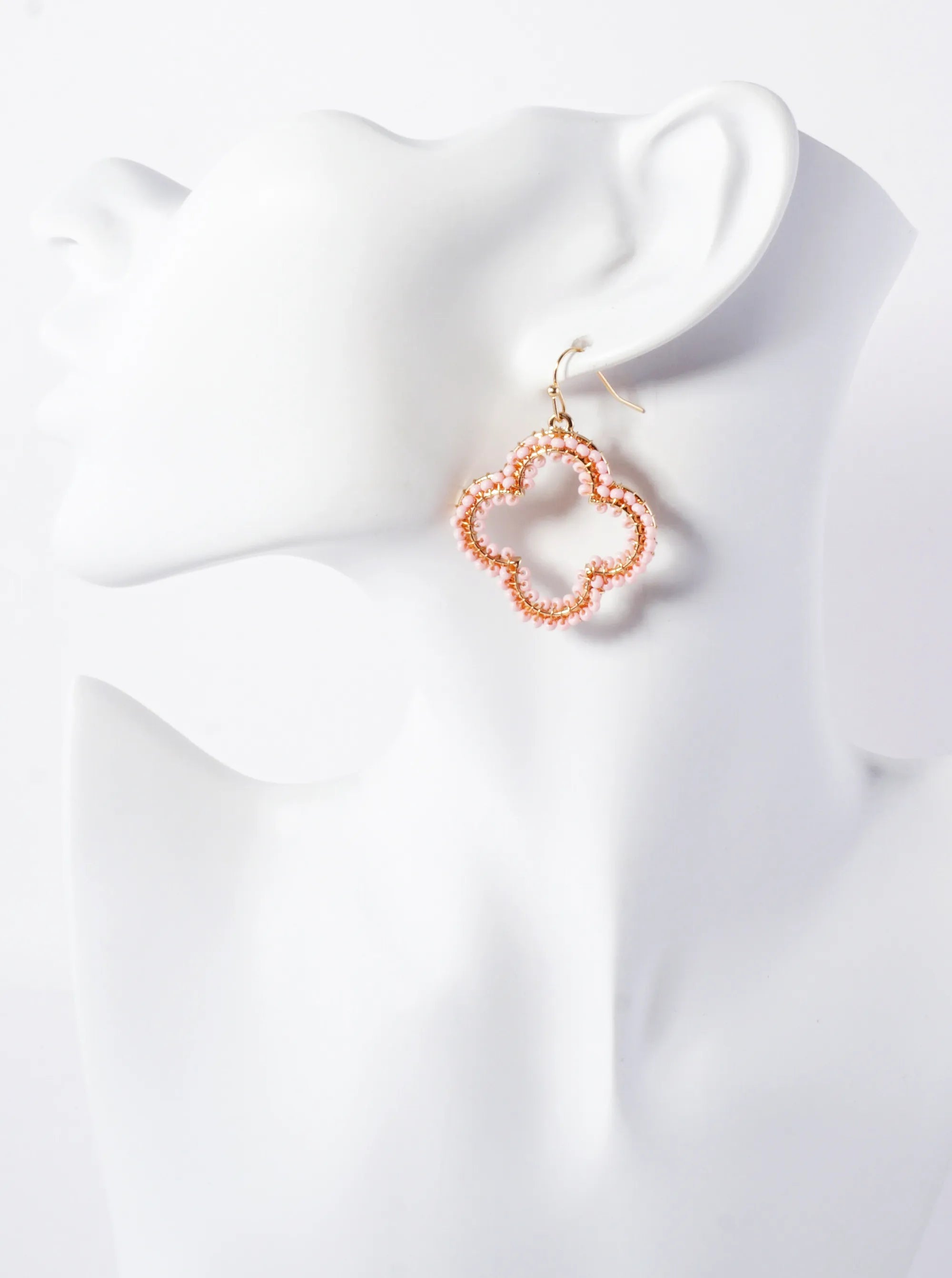 Seed-Beads Wire-Wrapped Quatrefoil Lightweight Dangle Earrings