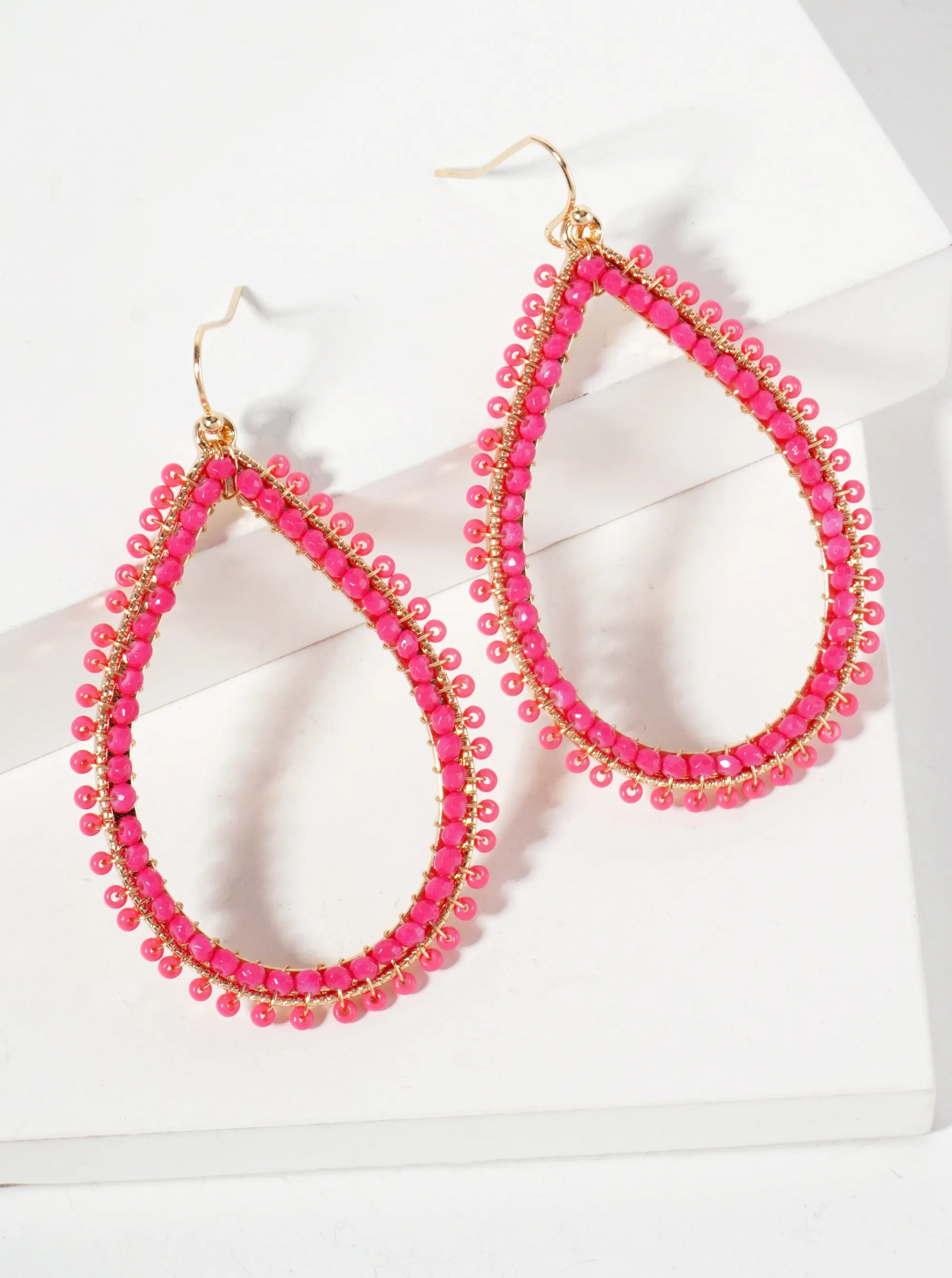Seed-Beads Wire-Wrapped Teardrop Dangle Earrings