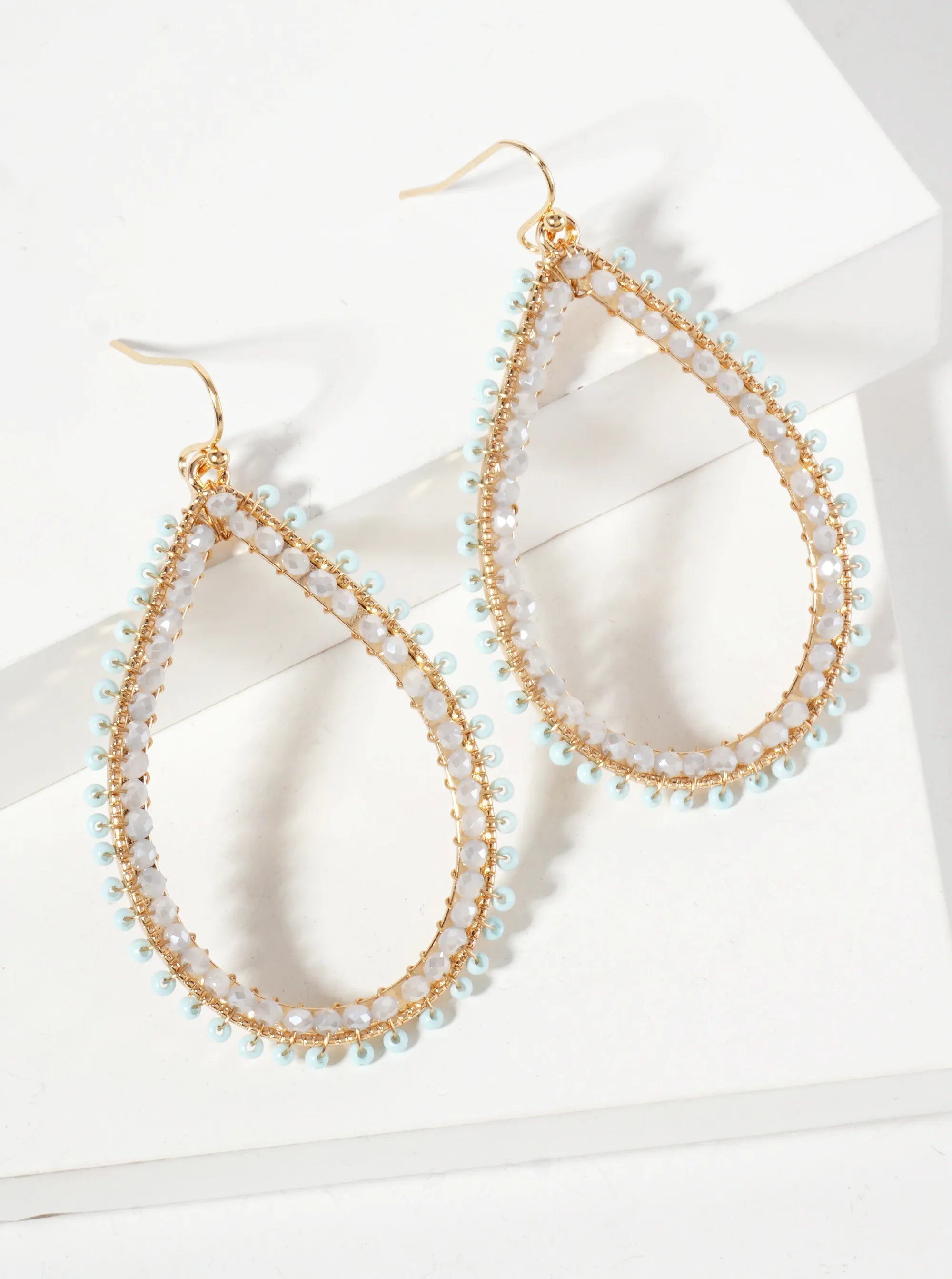 Seed-Beads Wire-Wrapped Teardrop Dangle Earrings