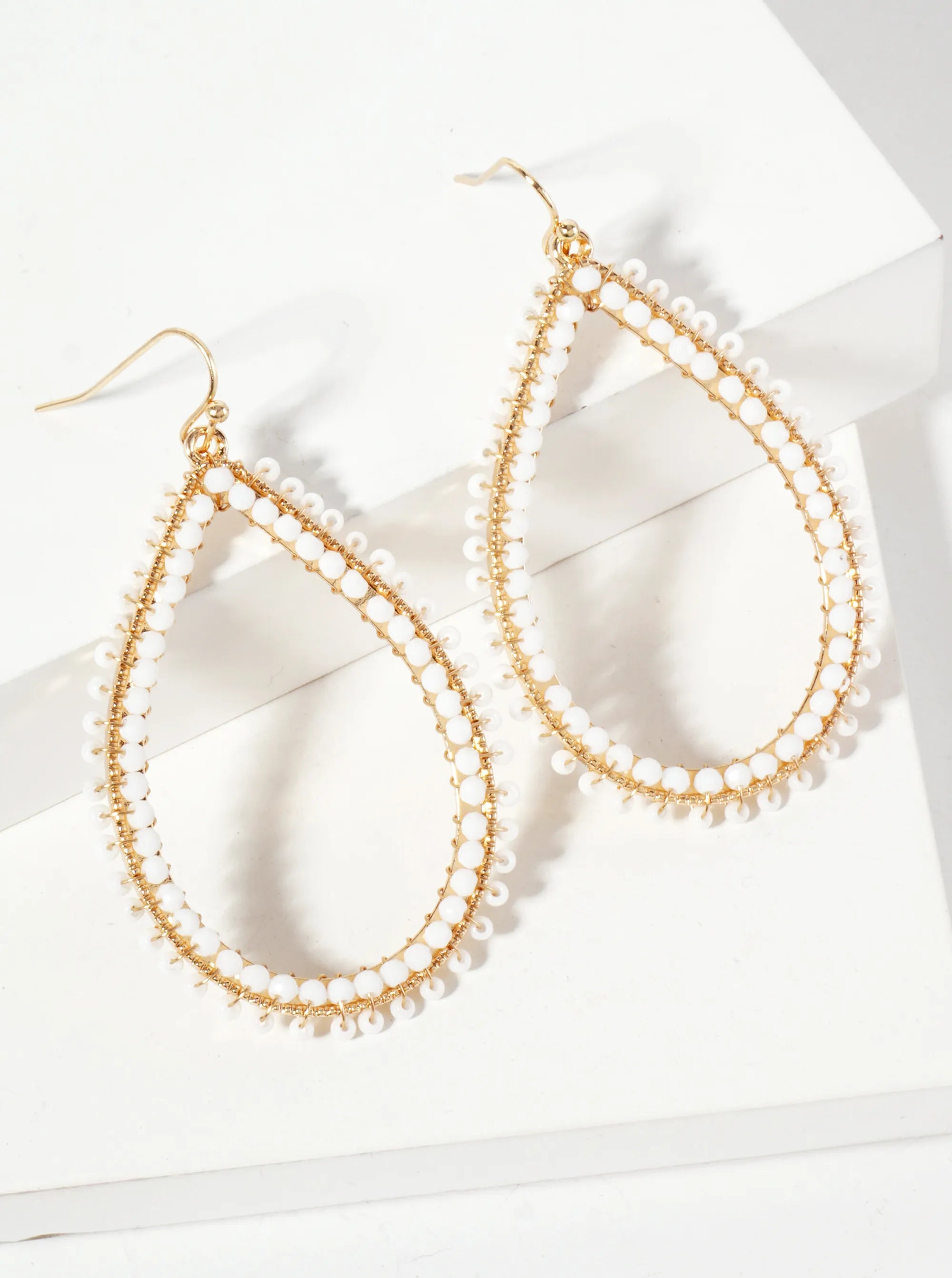Seed-Beads Wire-Wrapped Teardrop Dangle Earrings